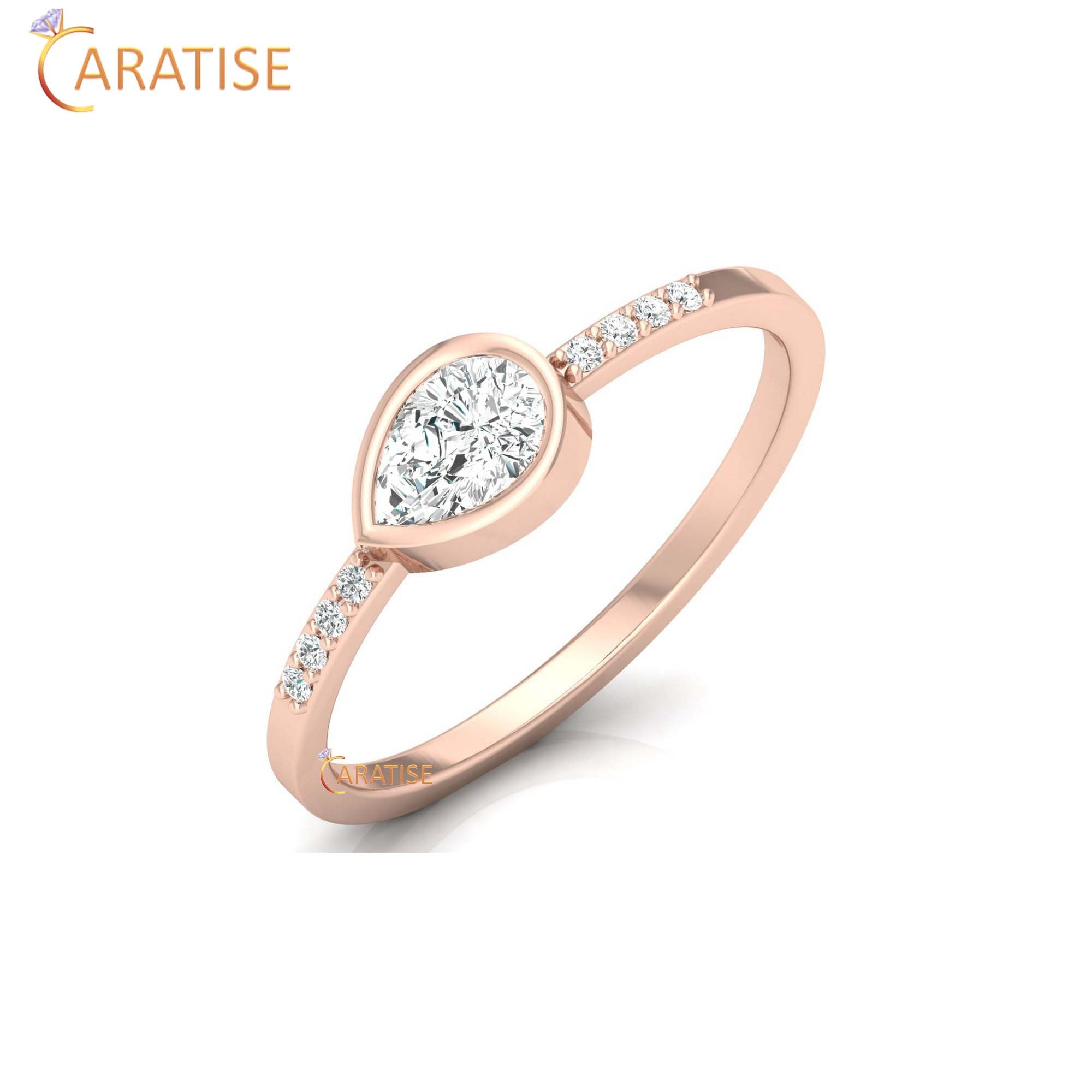 0.39 TDW Round & Pear Cut Women's Minimalist Diamond Ring