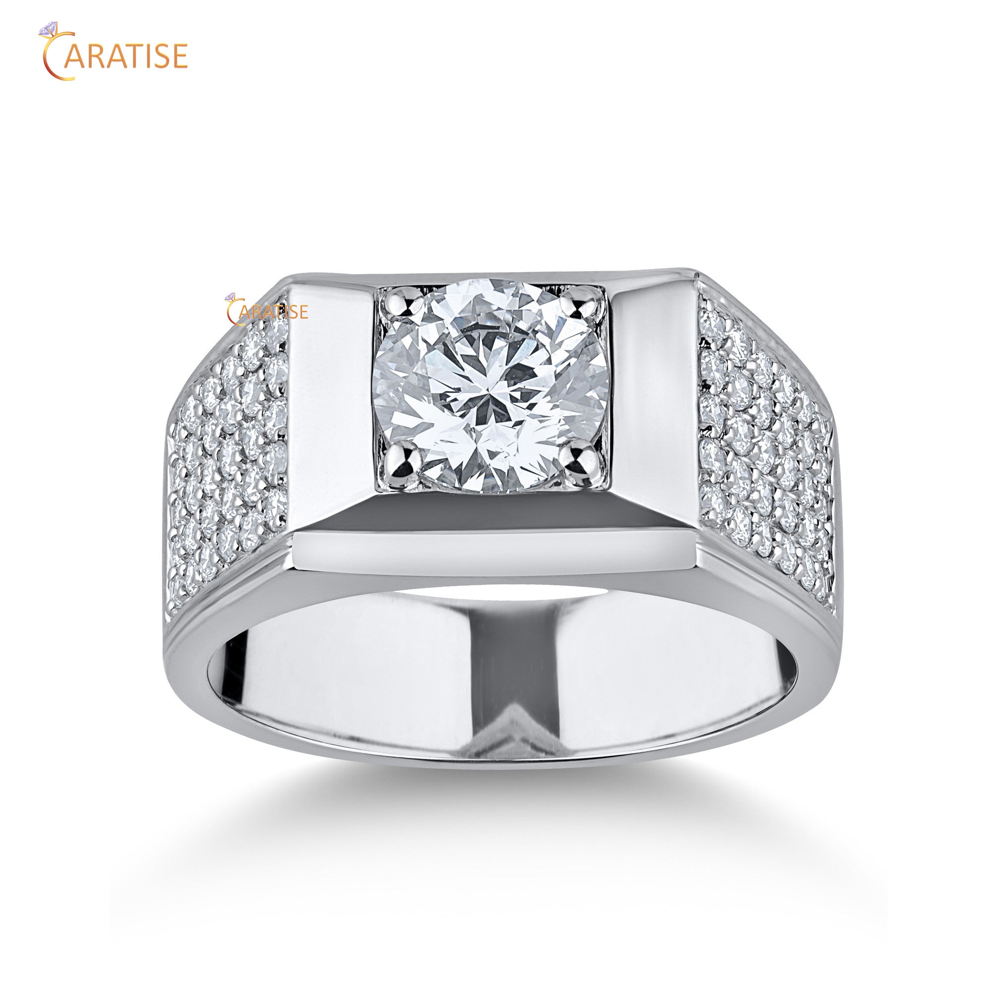 1.47TDW Round Cut Diamond Men's Engagement Ring 925 Silver