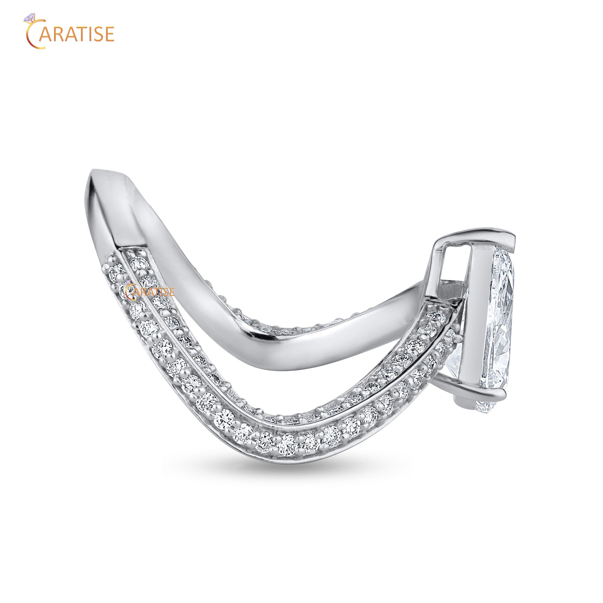 2.50 TDW Pear & Round Cut Mossiante Diamond Engagement Ring 925 Silver