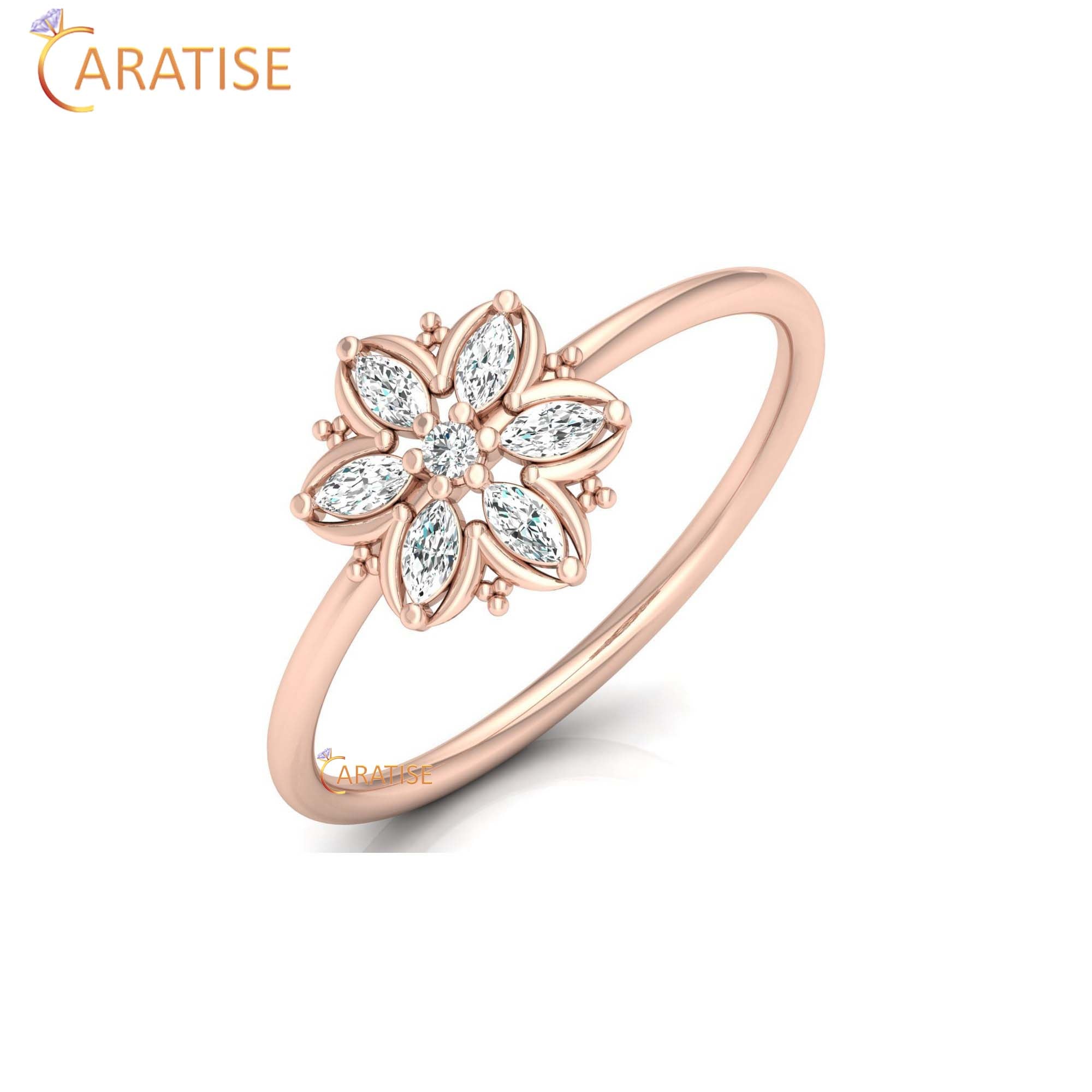 0.15 TDW Round & Marquise Cut Women's Minimalist Diamond Ring