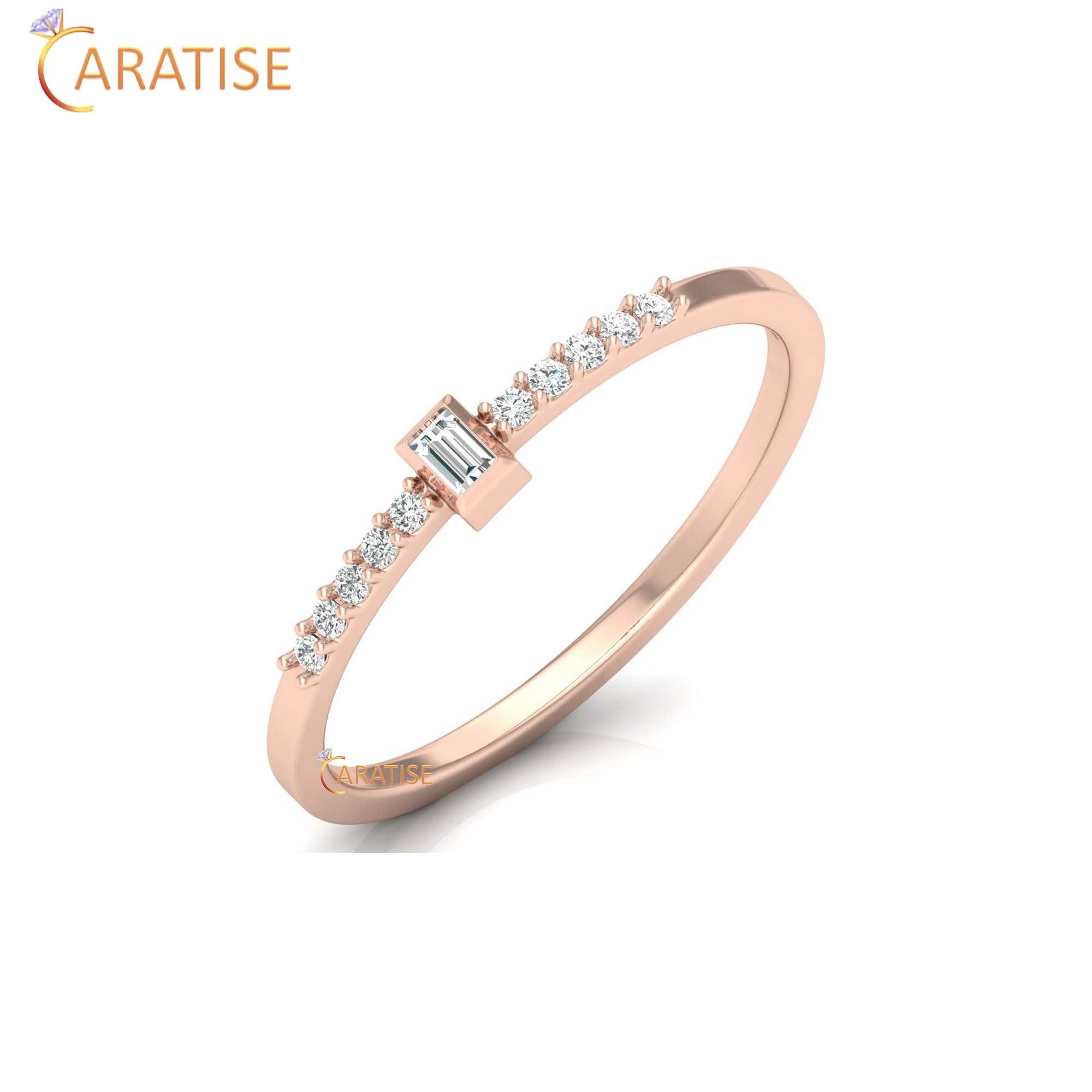 0.08 TDW Round & Baguette Cut Women's Minimalist Diamond Ring