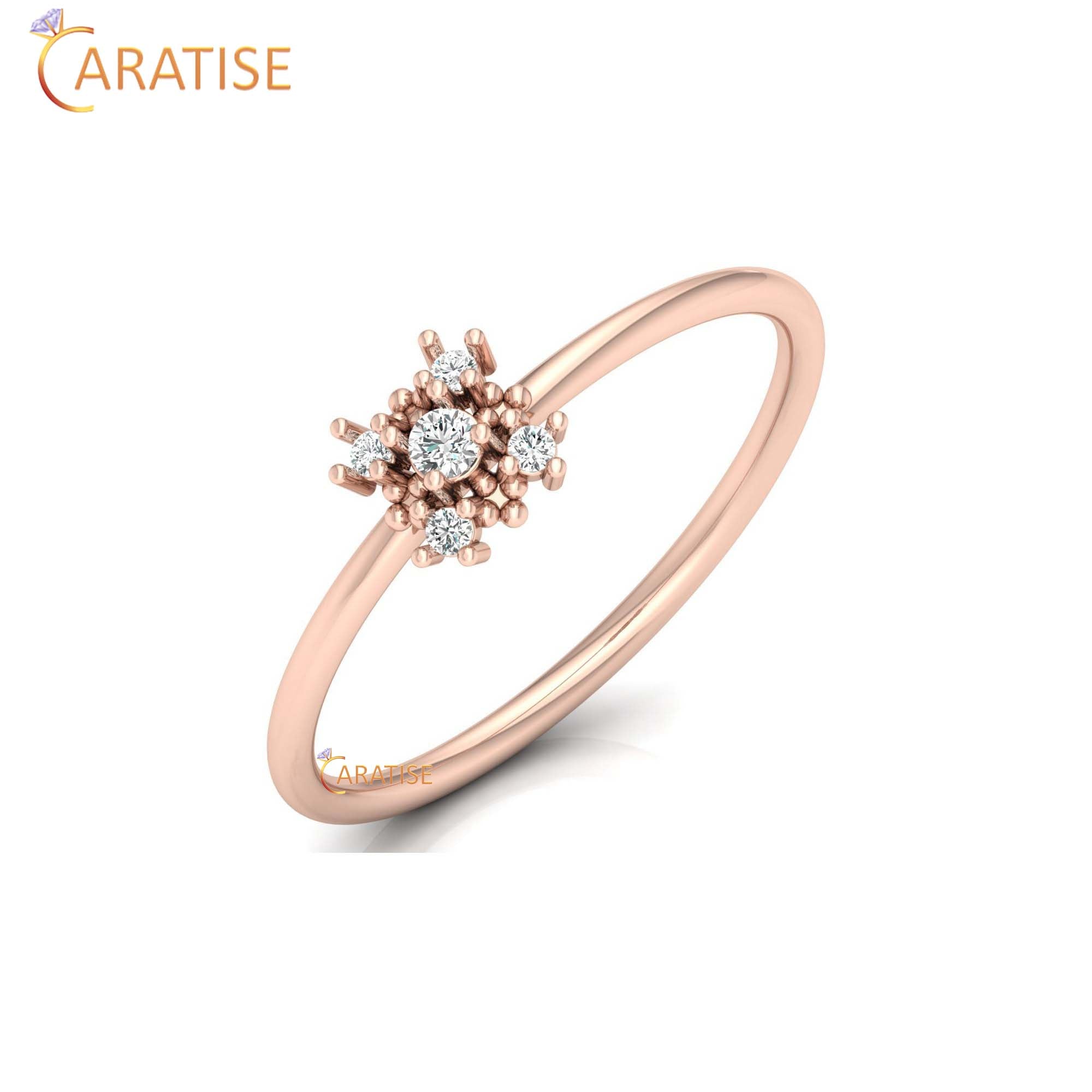 0.06 TDW Round Cut Women's Minimalist Diamond Ring