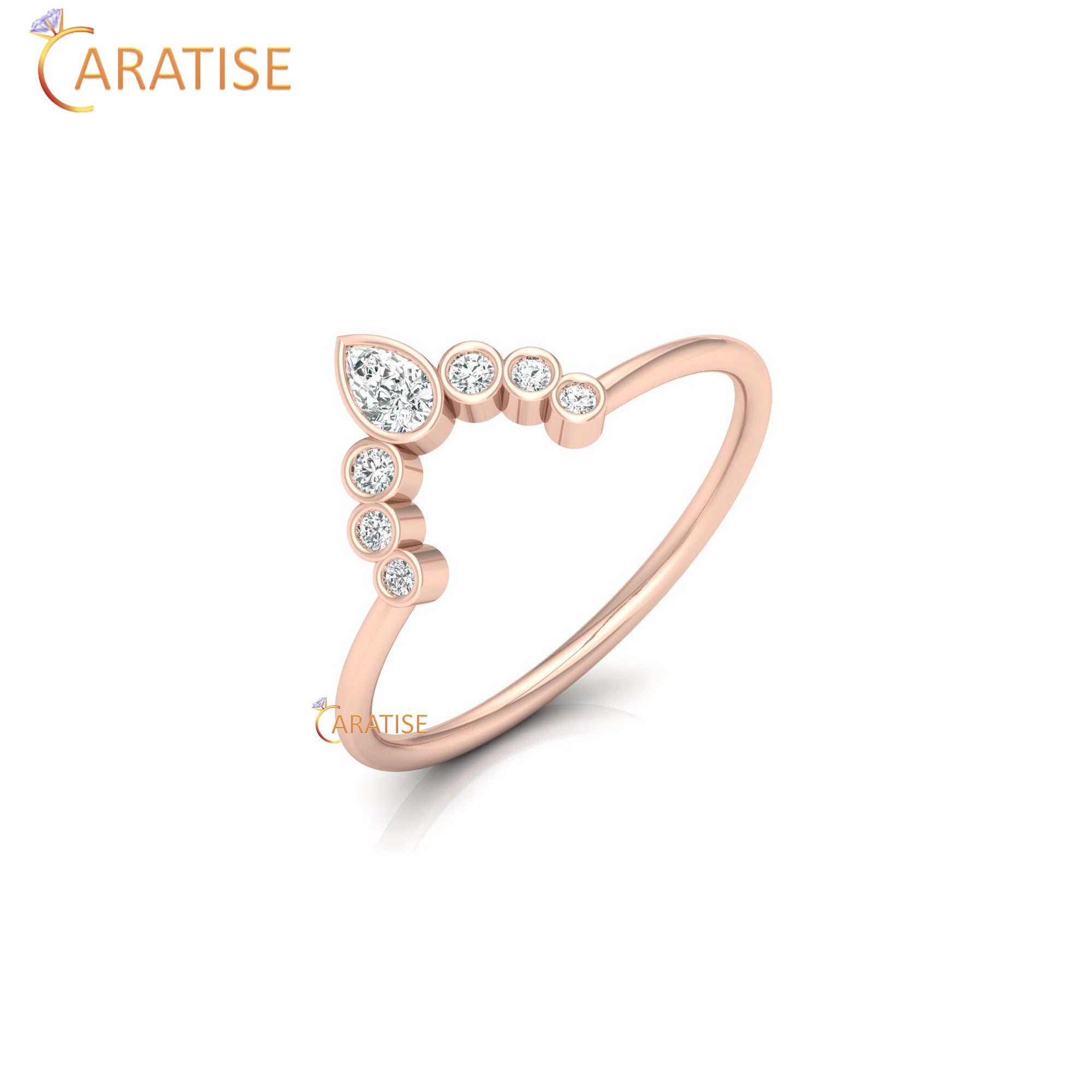 0.16 TDW Round & Pear Cut Minimalist Women's Diamond Ring