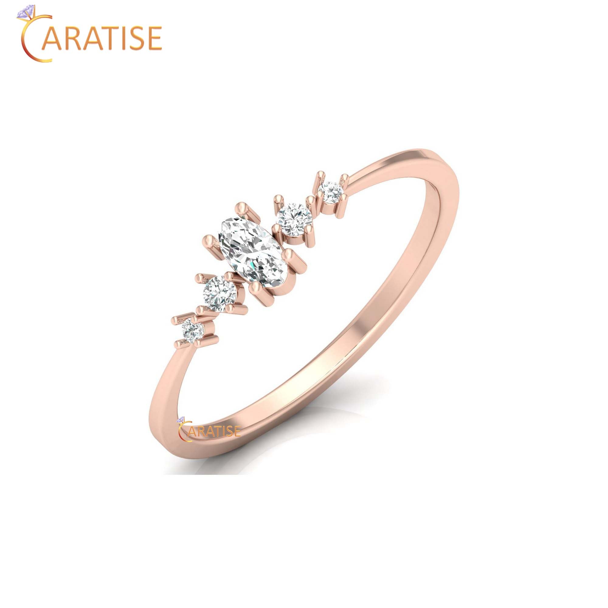 0.17 TDW Round & Oval Cut women's Minimalist Diamond Ring