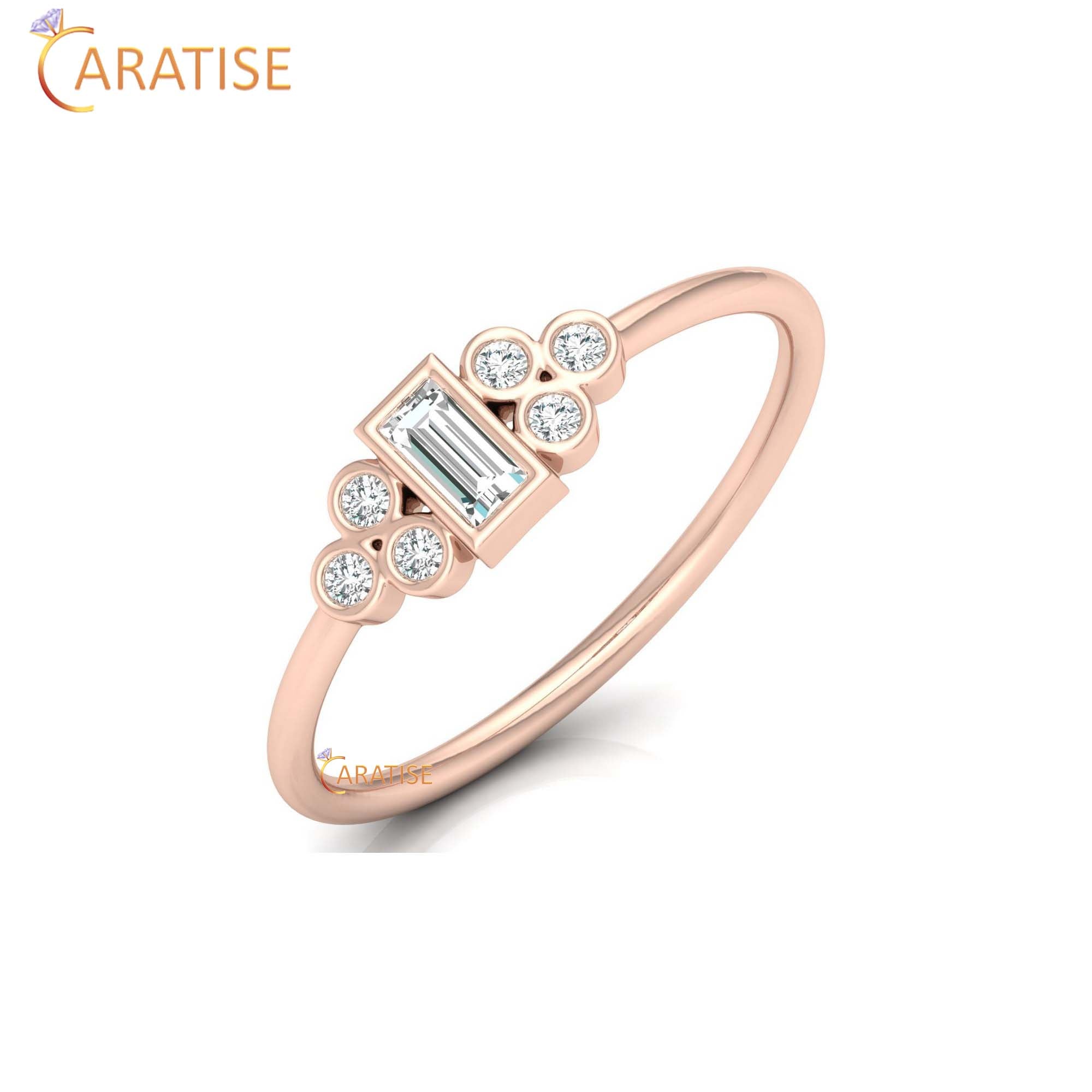 0.17 TDW Round & Baguette Cut Women's Minimalist Diamond Ring