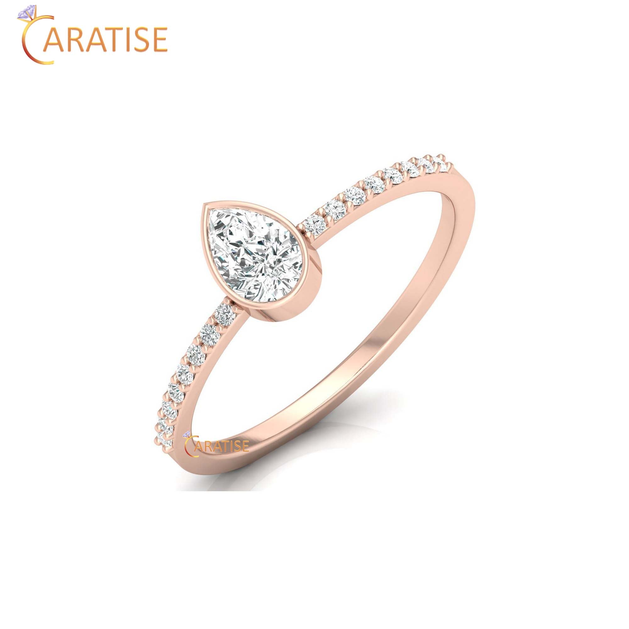 0.43 TDW Round & Pear Cut Women's Minimalist Diamond Ring