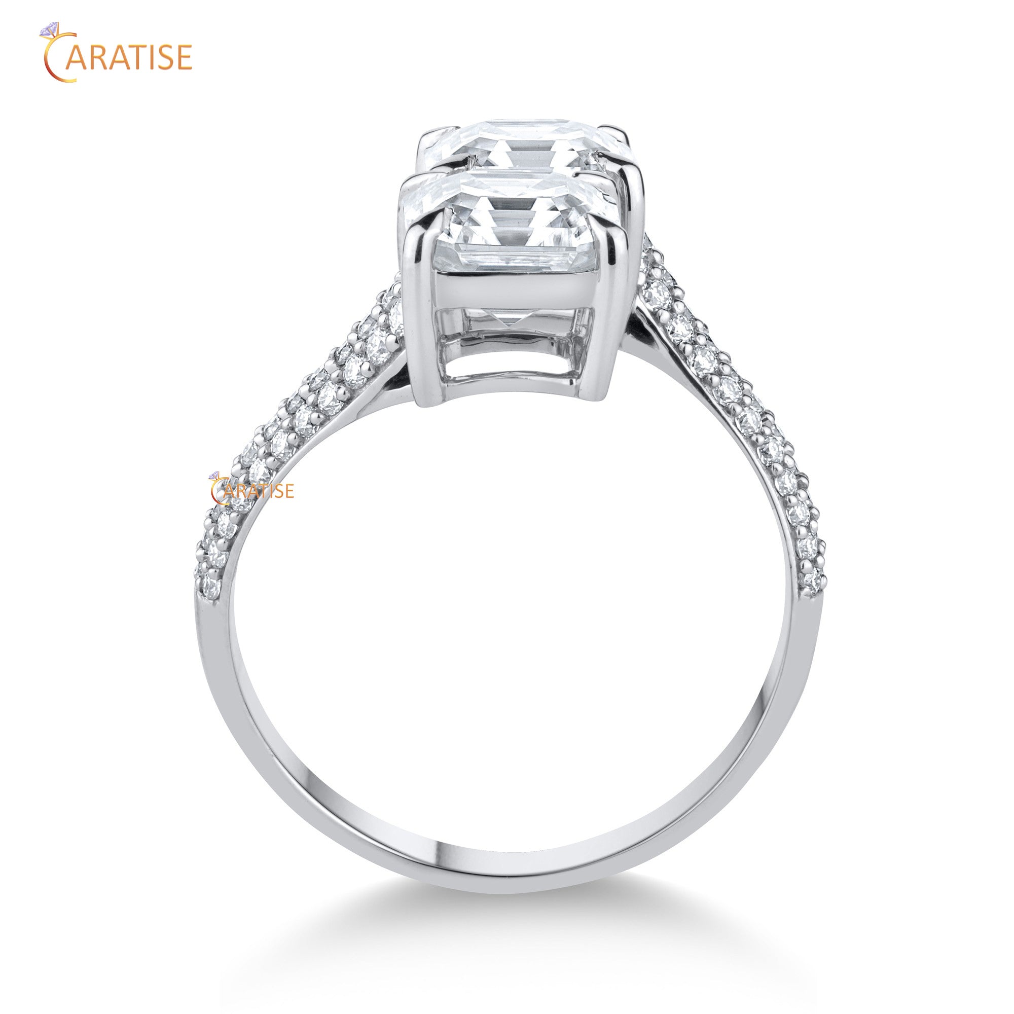 3.92TDW Asscher & Round Cut Diamond Engagement Ring 925 Silver