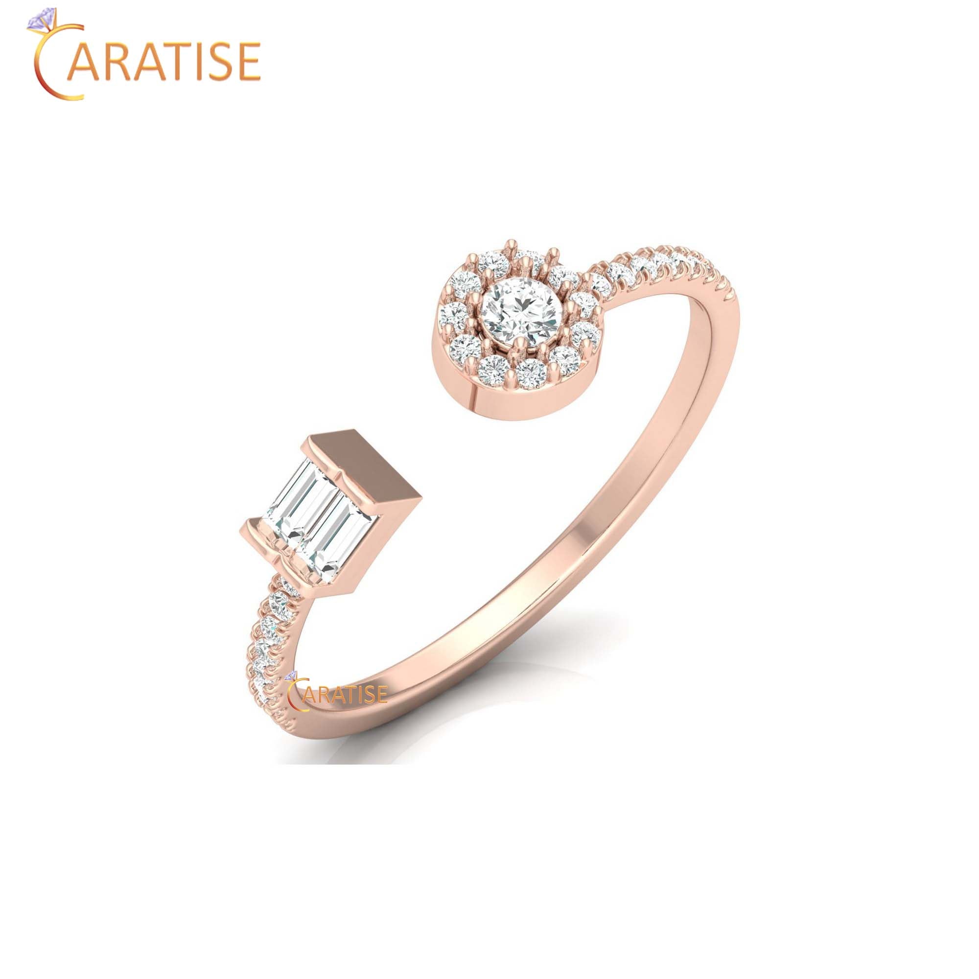 0.25 TDW Round & Baguette Cut Women's Minimalist Diamond Ring