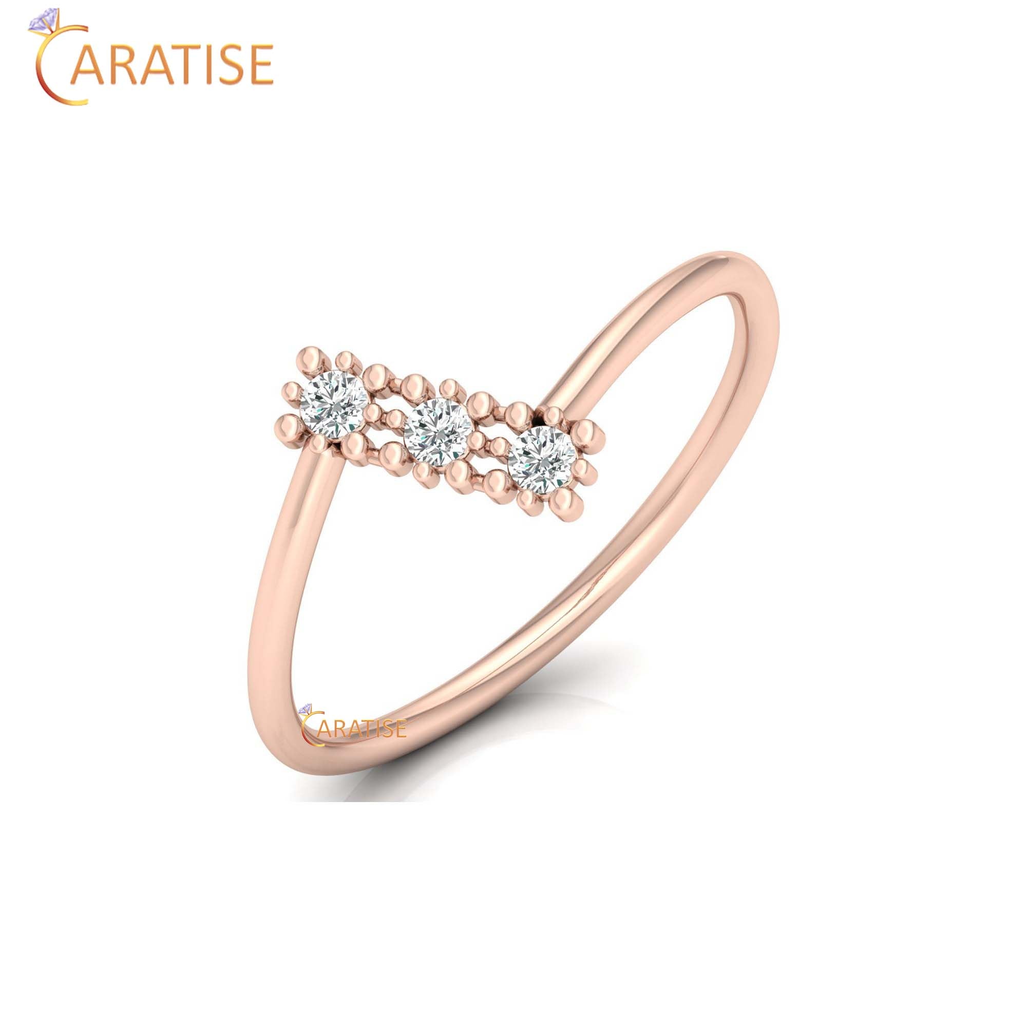 0.09 TDW Round Cut Women's Minimalist Diamond Ring