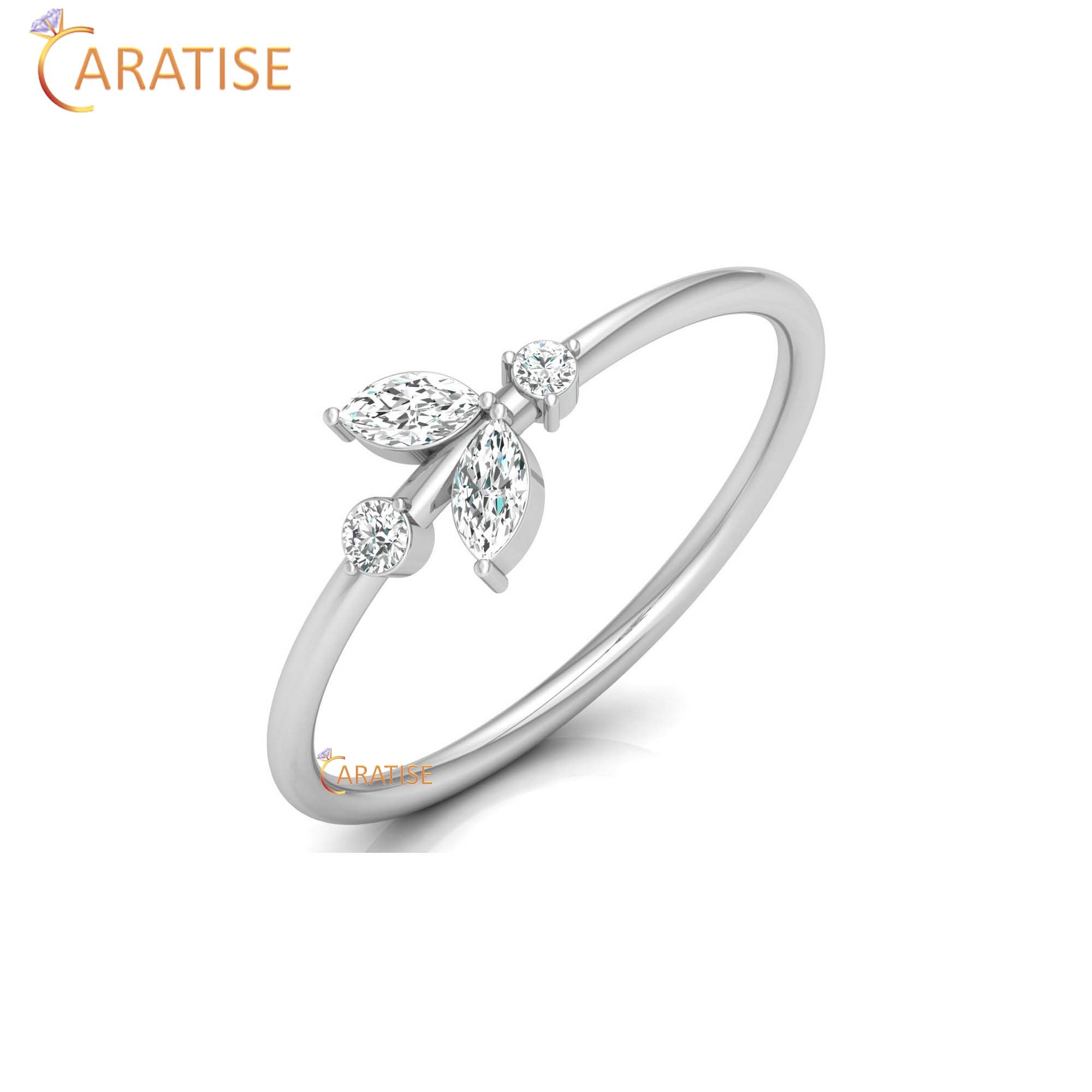 0.15 TDW Round & Marquise cut Women's Minimalist Diamond Ring