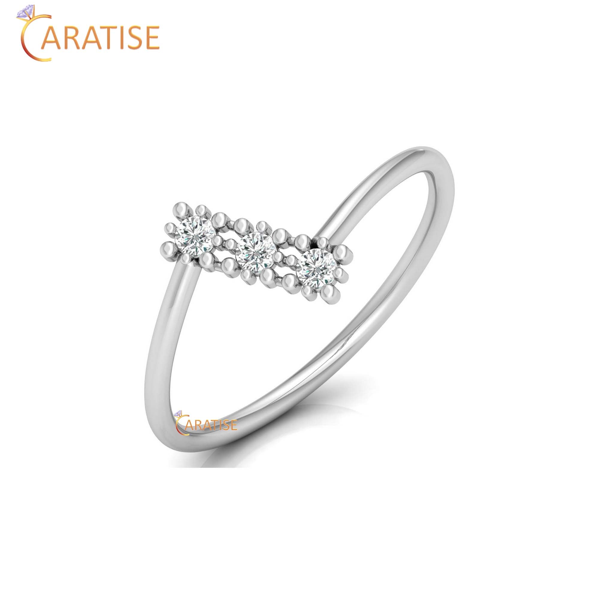 0.09 TDW Round Cut Women's Minimalist Diamond Ring