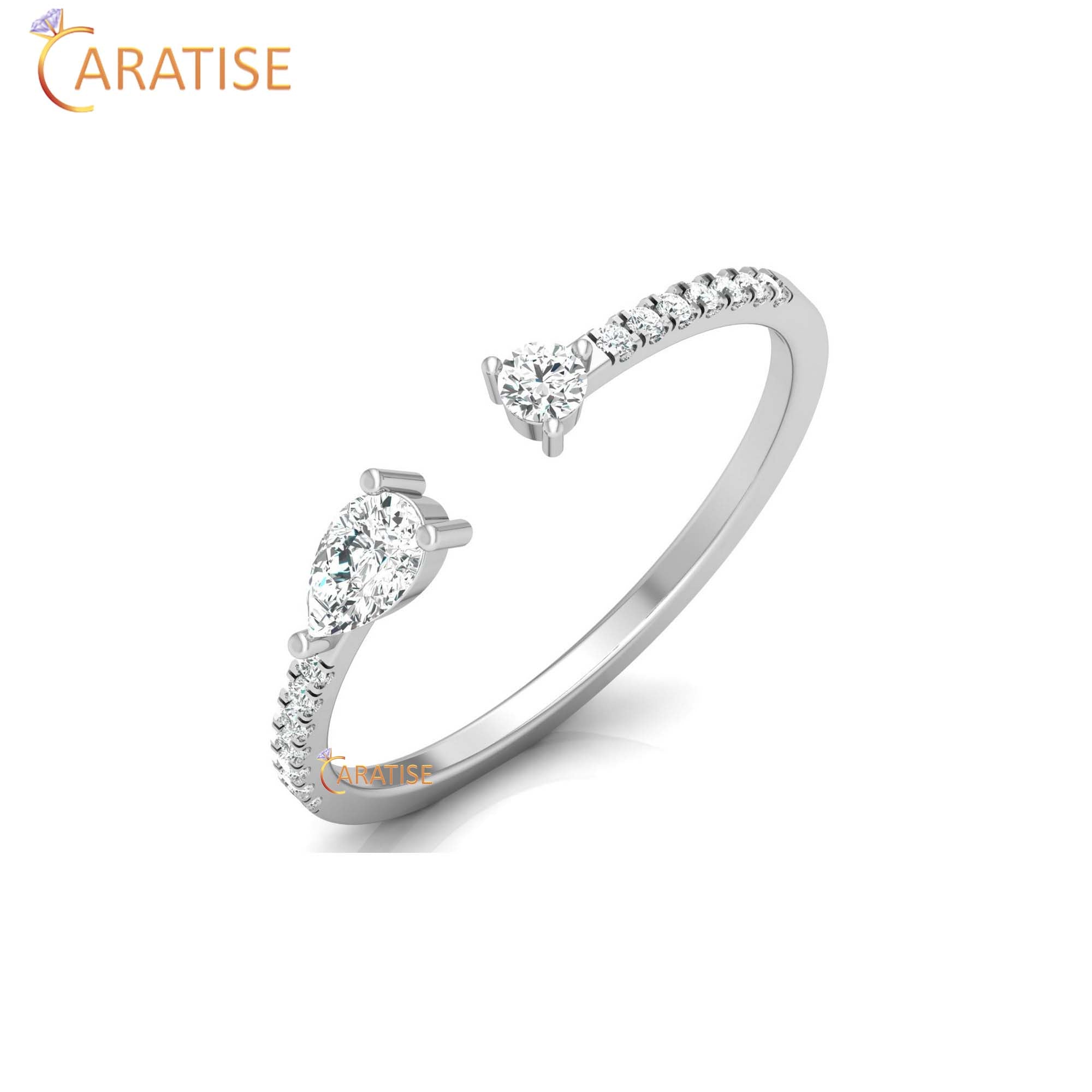 0.28 TDW Round & Pear Cut Women's Minimalist Diamond Ring