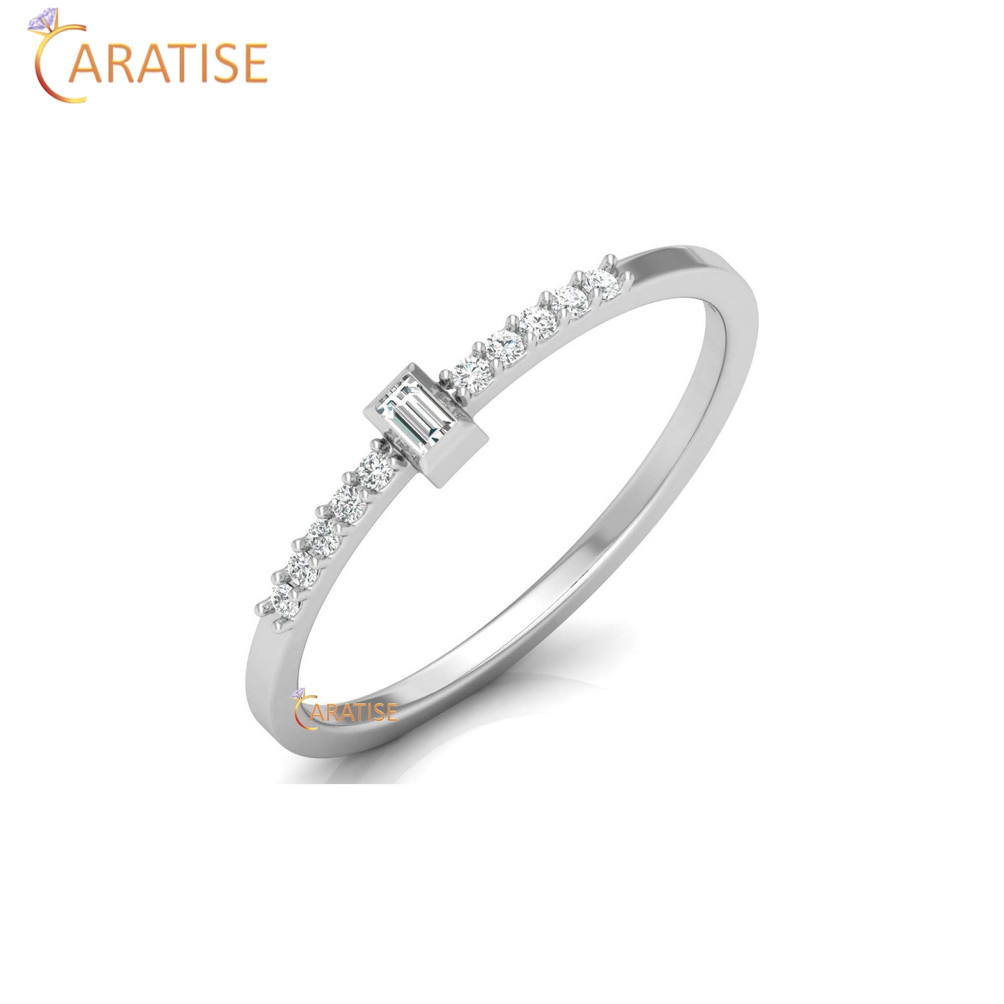 0.08 TDW Round & Baguette Cut Women's Minimalist Diamond Ring