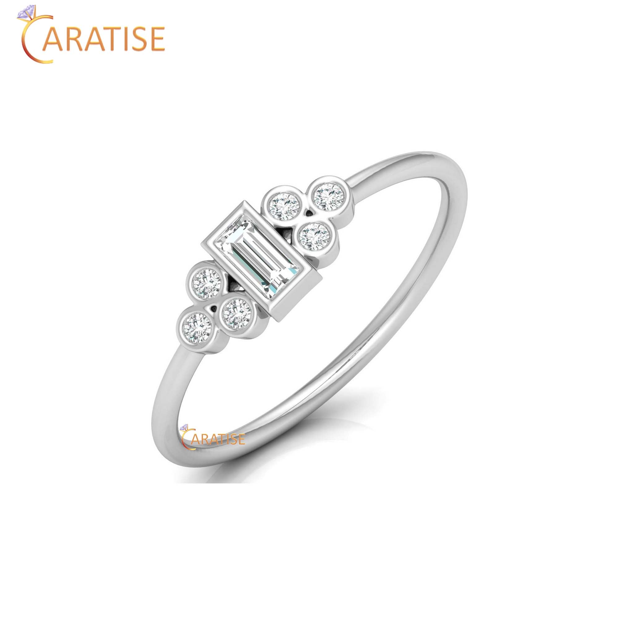 0.17 TDW Round & Baguette Cut Women's Minimalist Diamond Ring
