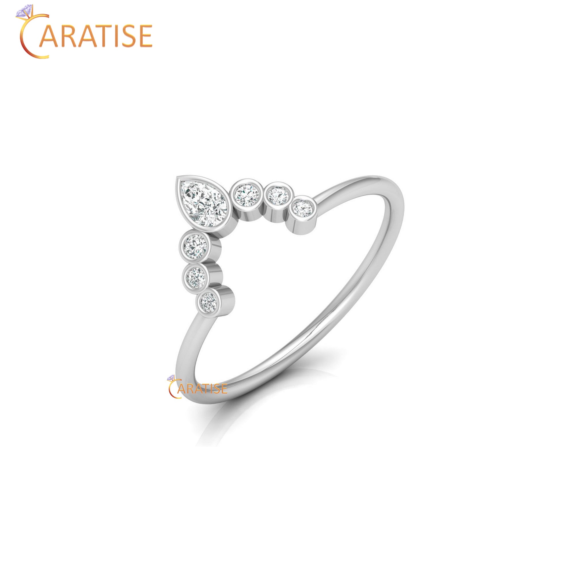 0.16 TDW Round & Pear Cut Minimalist Women's Diamond Ring