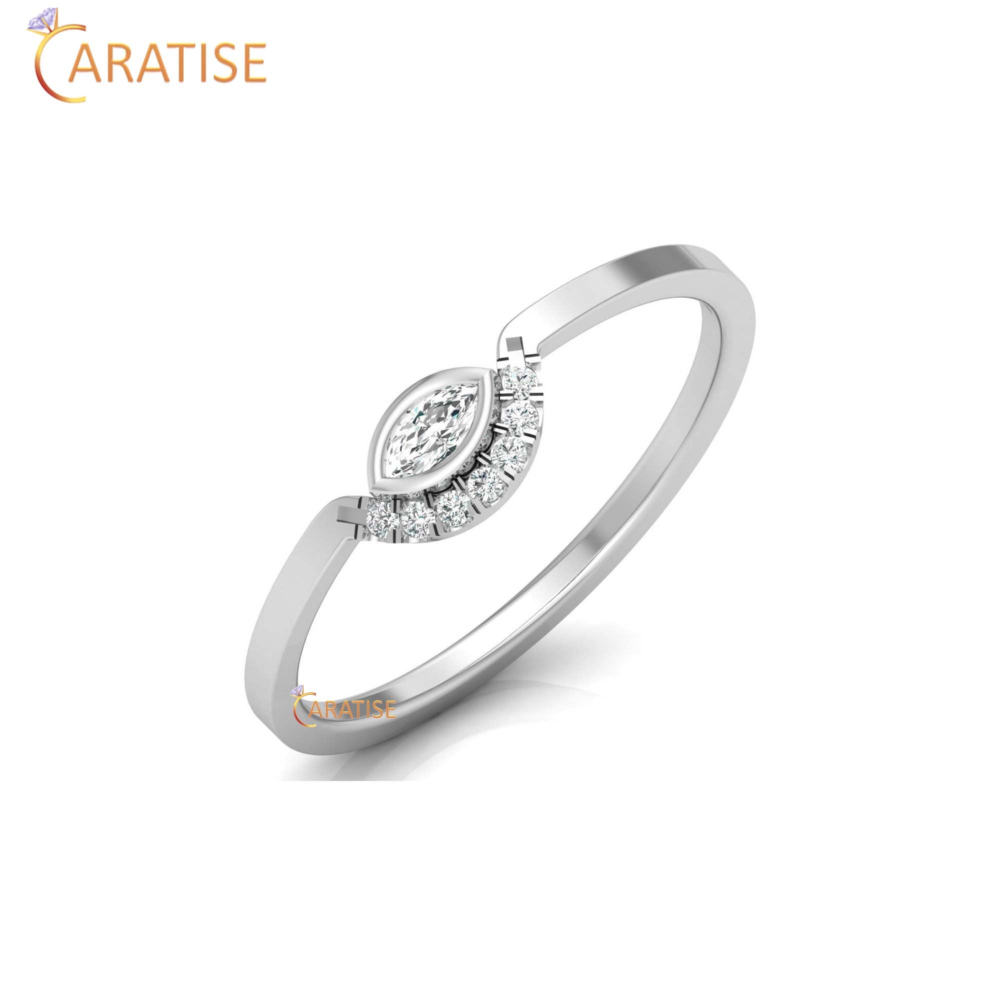 0.09 TDW Round & Marquise Cut Women's Minimalist Diamond Ring
