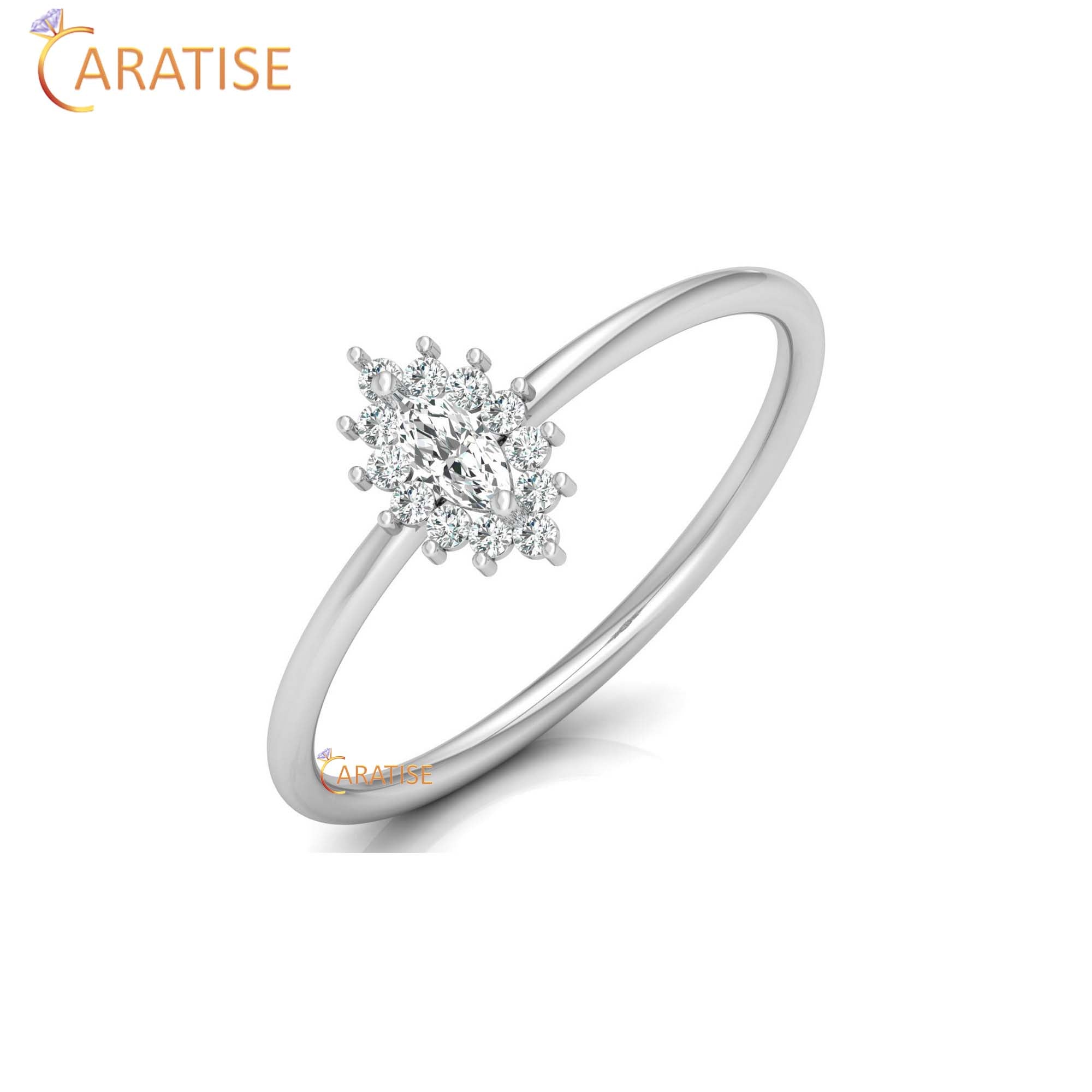 0.16 TDW Marquise & Round Cut Minimalist Diamond Ring