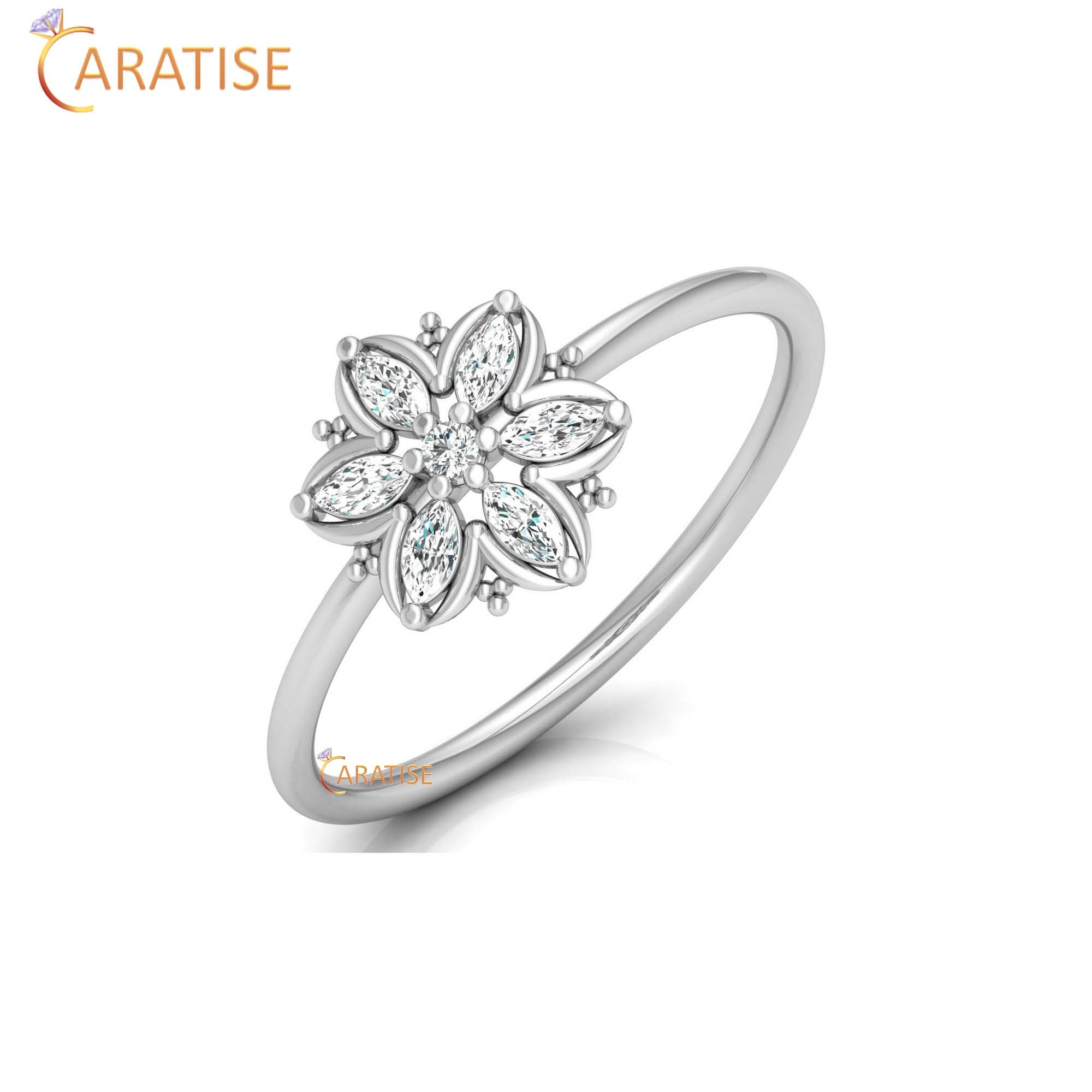 0.15 TDW Round & Marquise Cut Women's Minimalist Diamond Ring