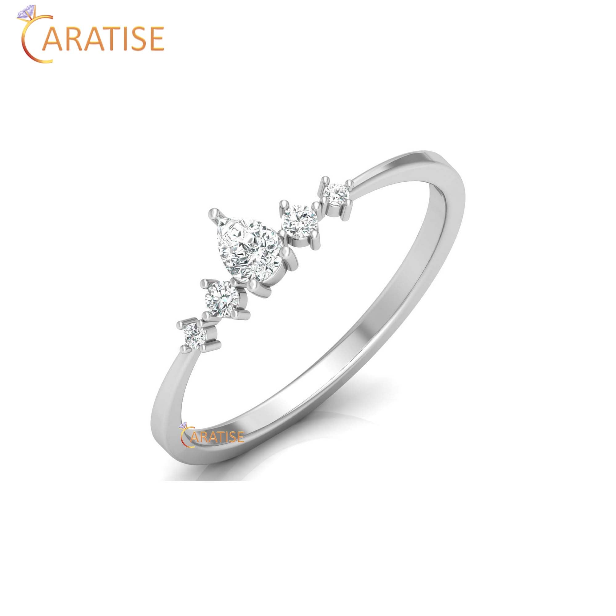 0.19 TDW Round & Pear Cut Women's Minimalist Diamond Ring