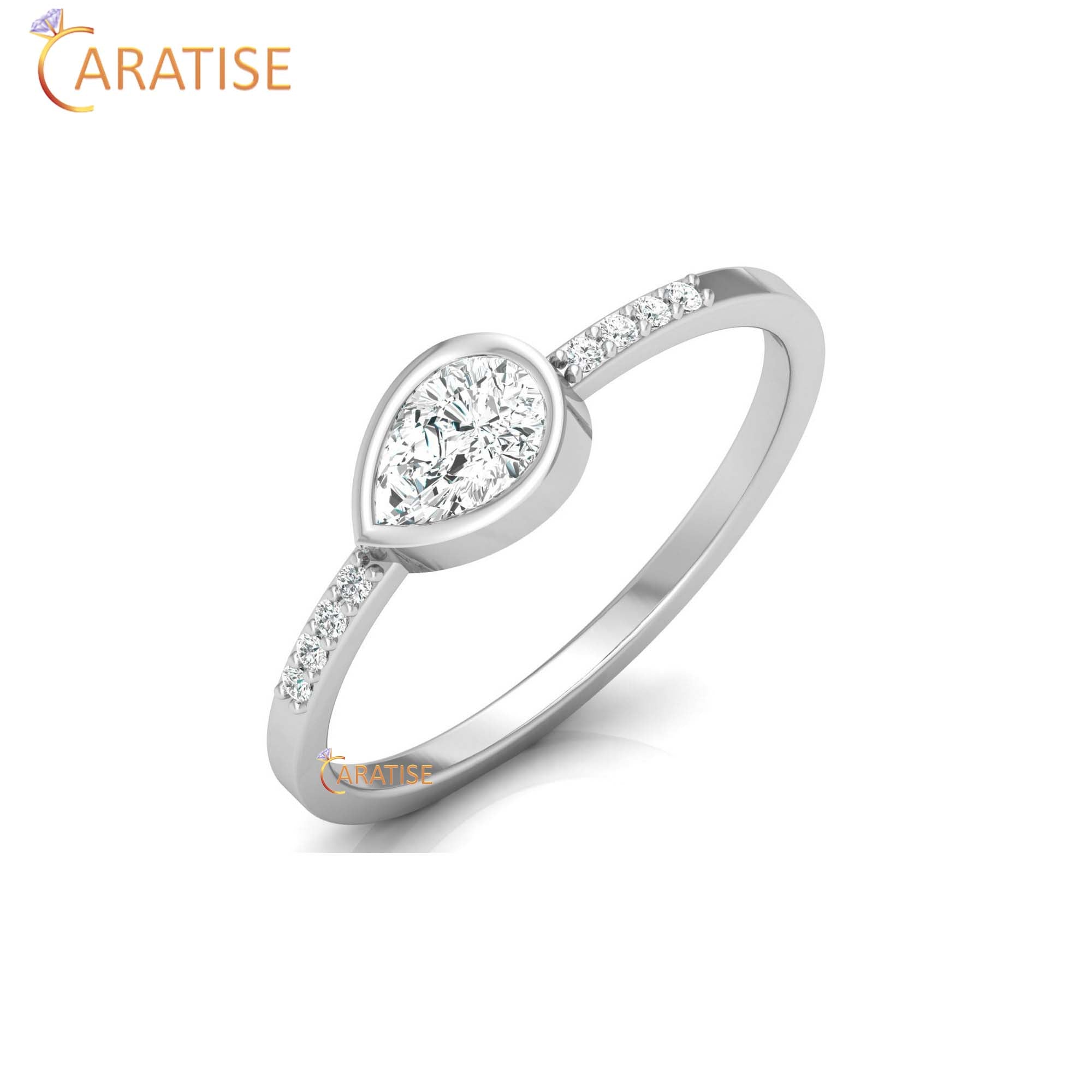 0.39 TDW Round & Pear Cut Women's Minimalist Diamond Ring