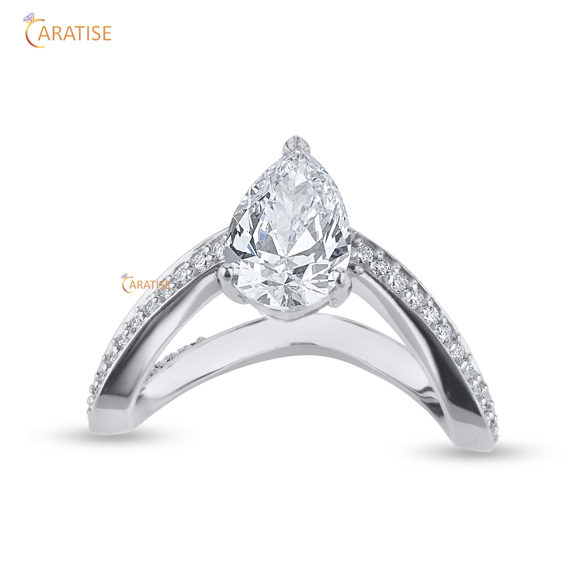 2.50 TDW Pear & Round Cut Mossiante Diamond Engagement Ring 925 Silver