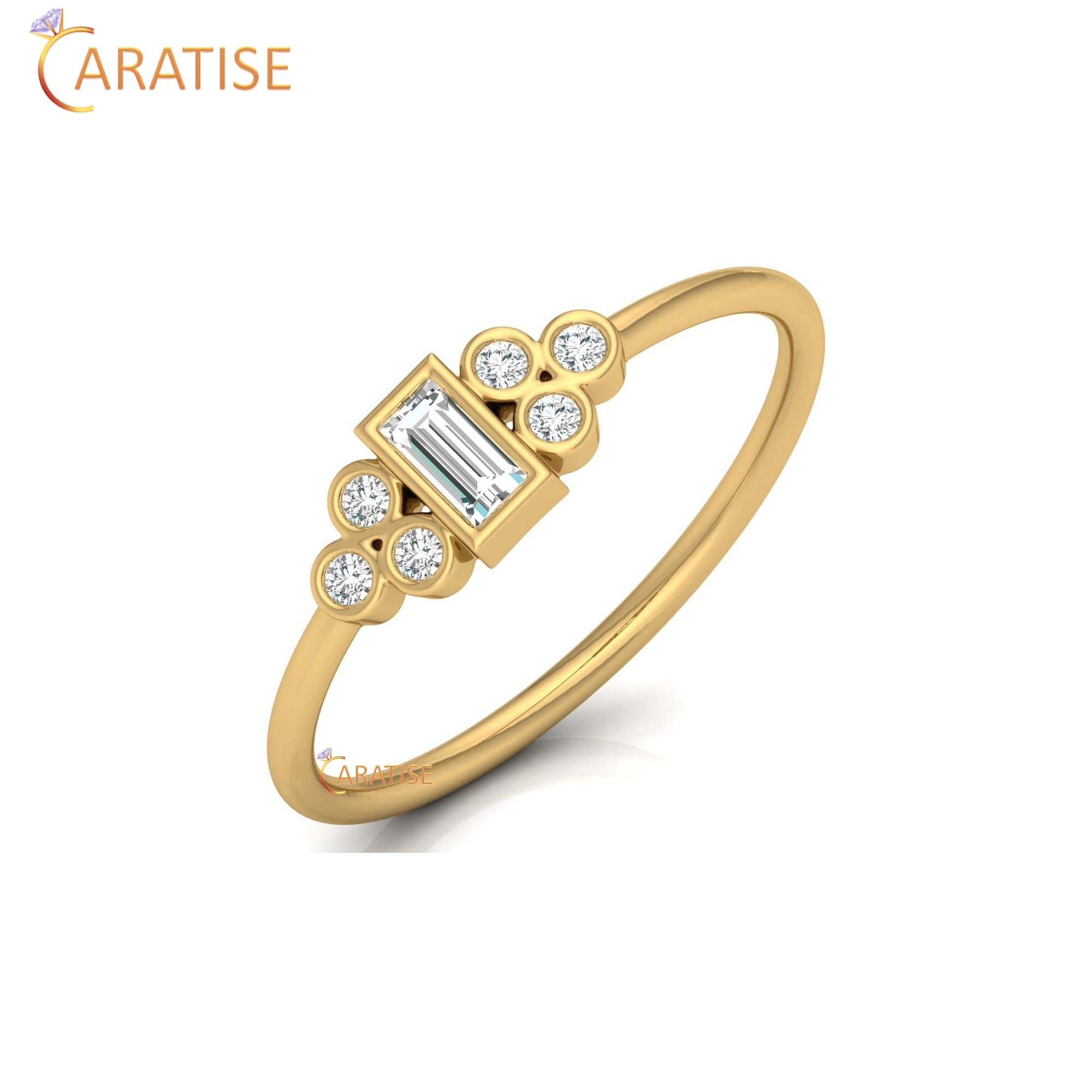 0.17 TDW Round & Baguette Cut Women's Minimalist Diamond Ring