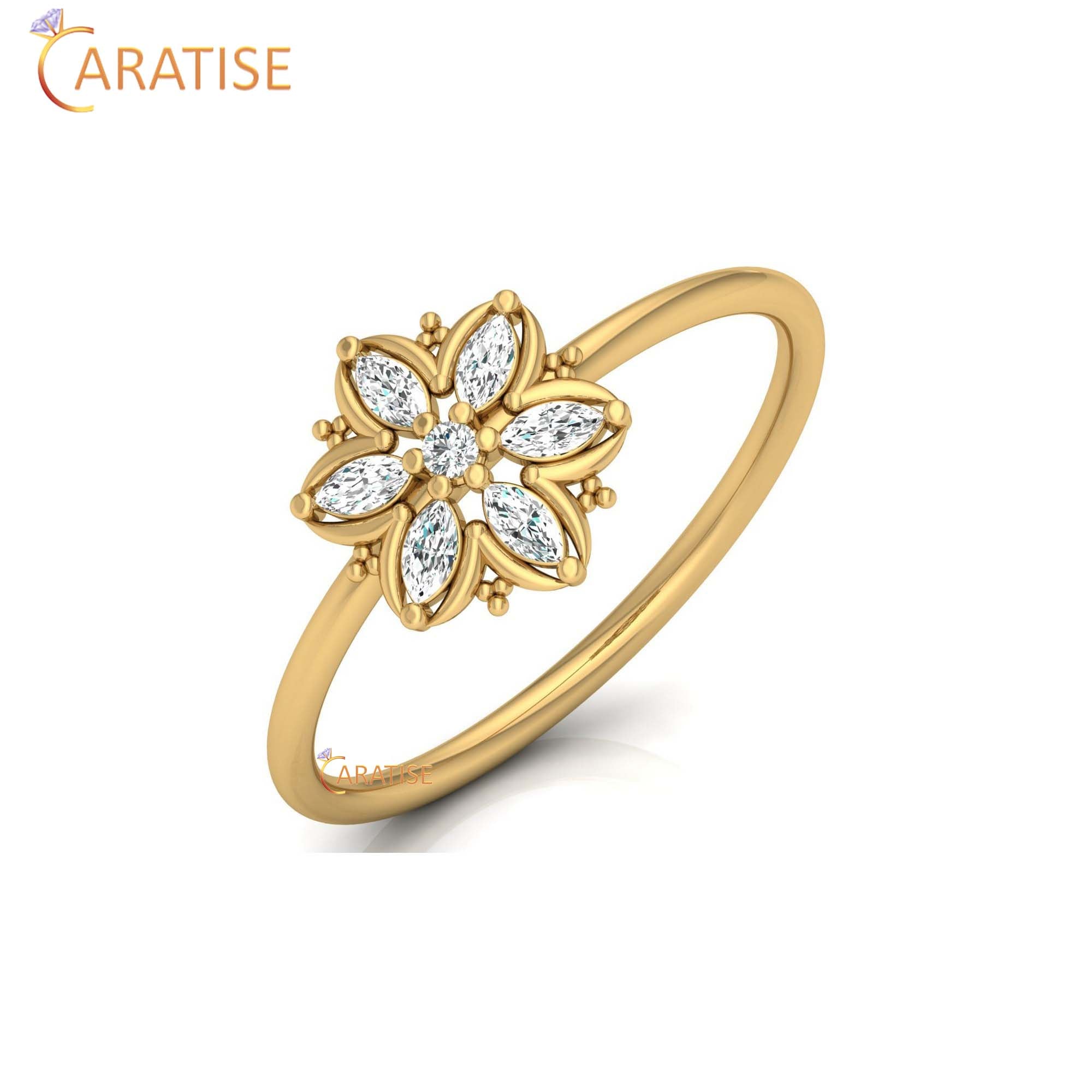 0.15 TDW Round & Marquise Cut Women's Minimalist Diamond Ring
