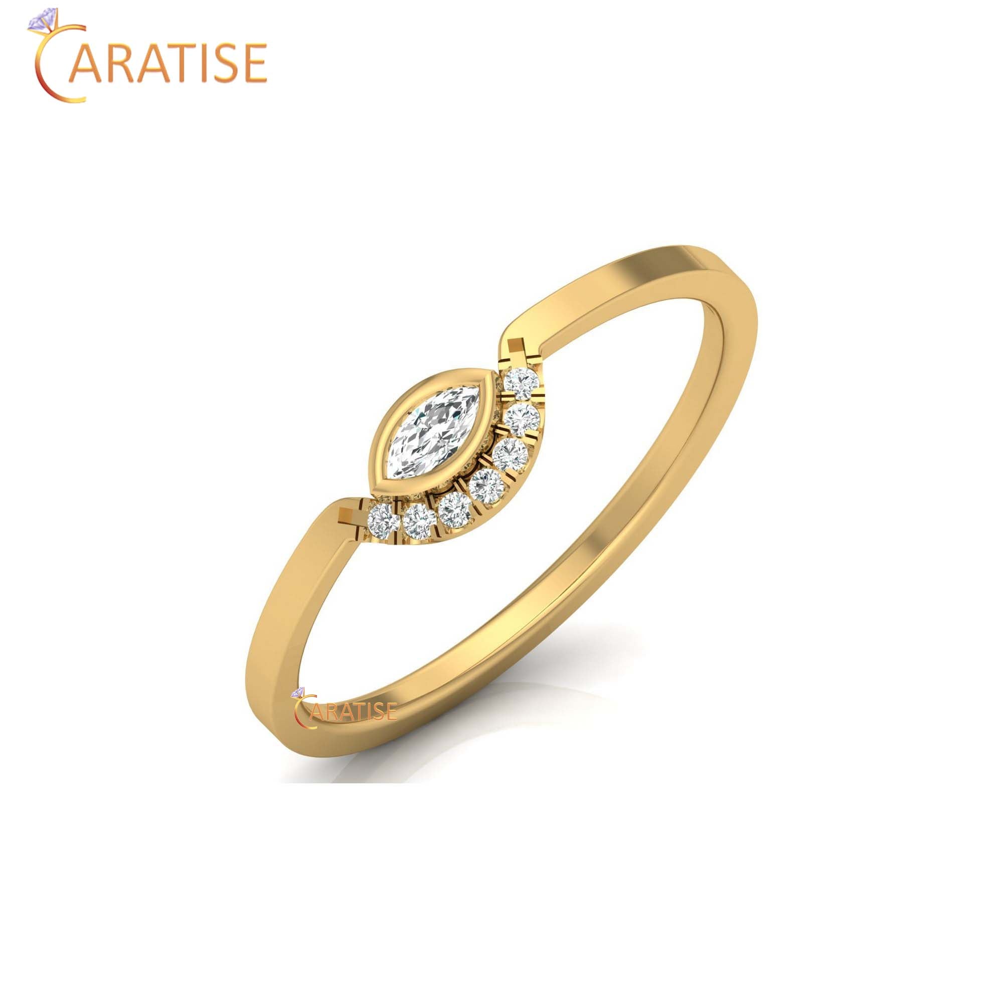 0.09 TDW Round & Marquise Cut Women's Minimalist Diamond Ring