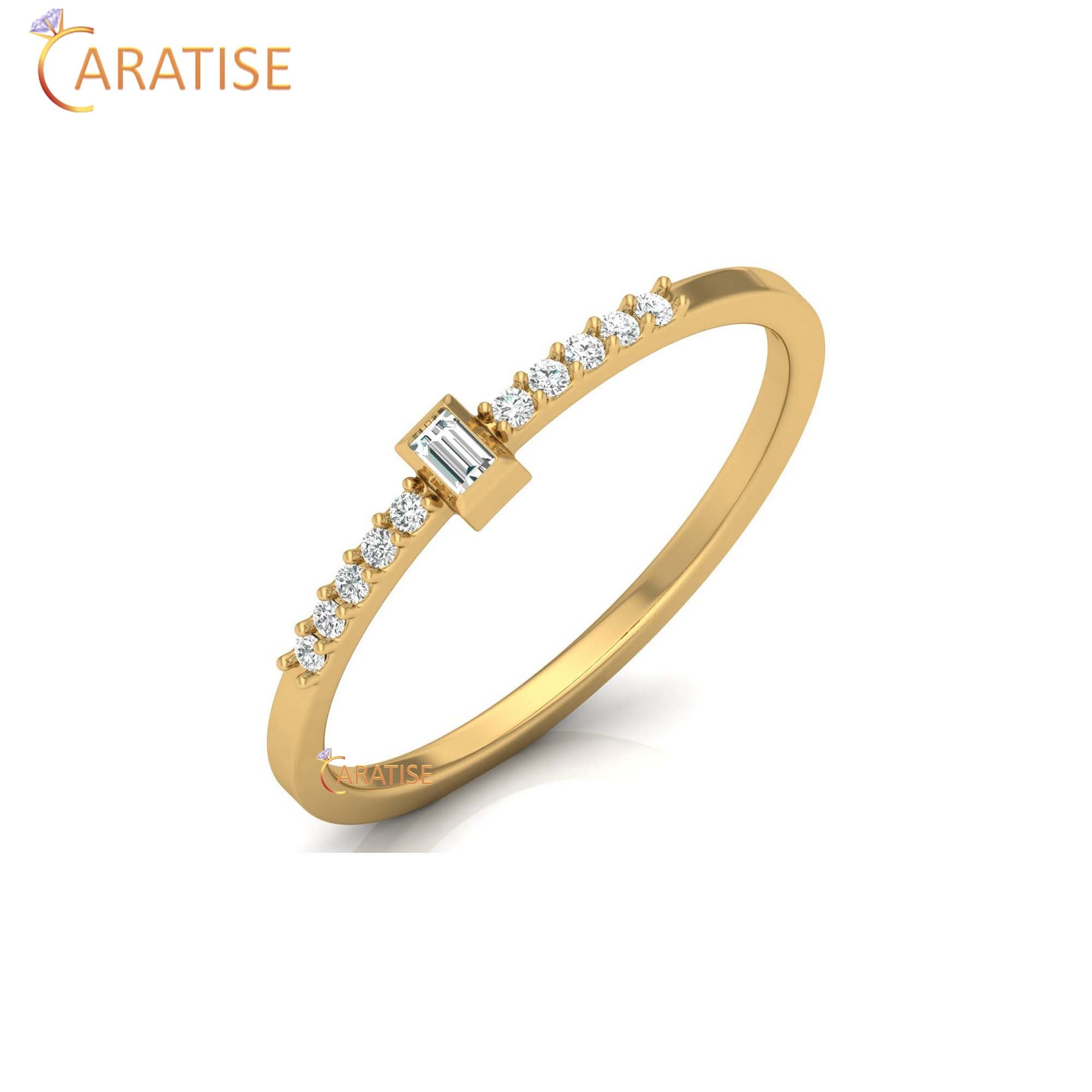 0.08 TDW Round & Baguette Cut Women's Minimalist Diamond Ring