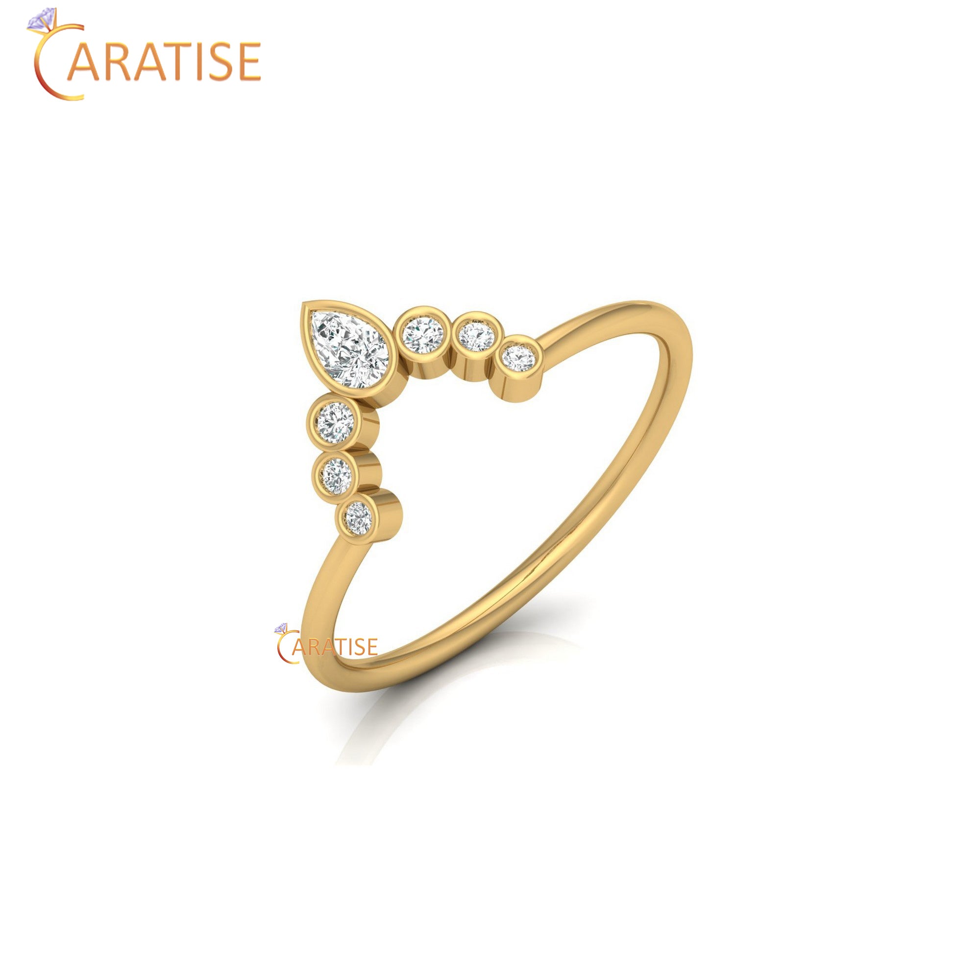 0.16 TDW Round & Pear Cut Minimalist Women's Diamond Ring