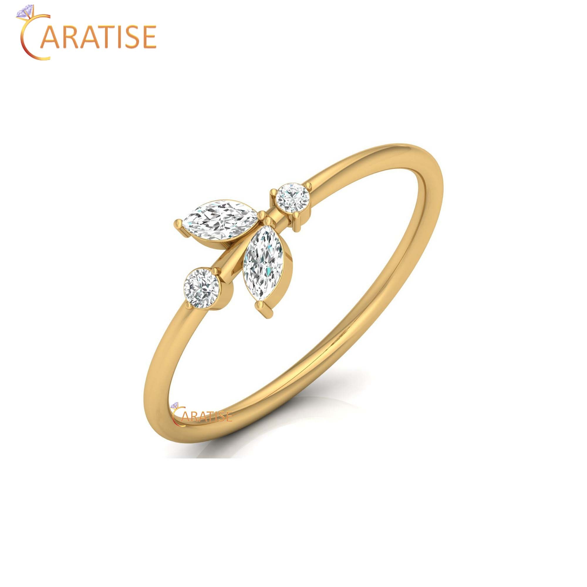 0.15 TDW Round & Marquise cut Women's Minimalist Diamond Ring