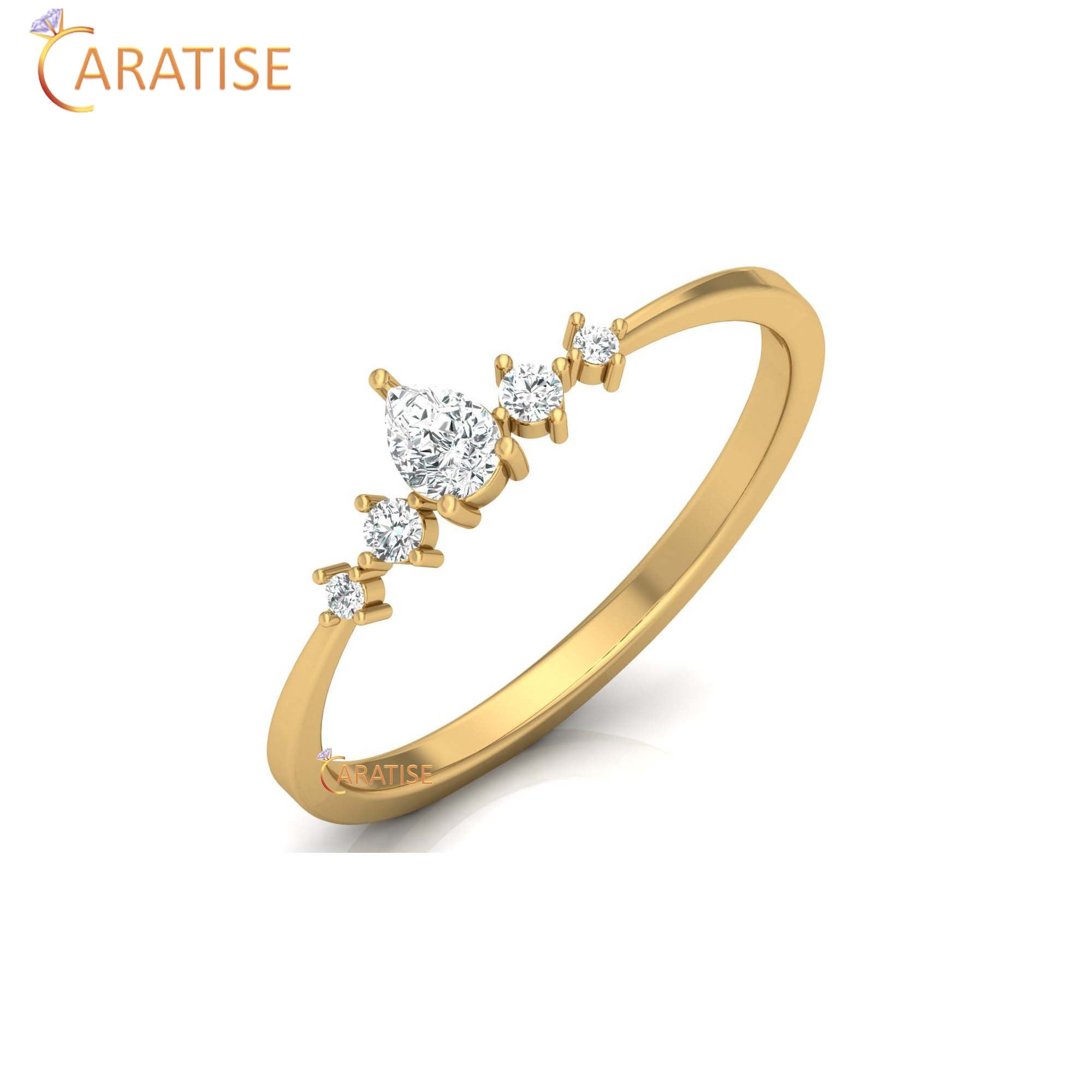 0.19 TDW Round & Pear Cut Women's Minimalist Diamond Ring