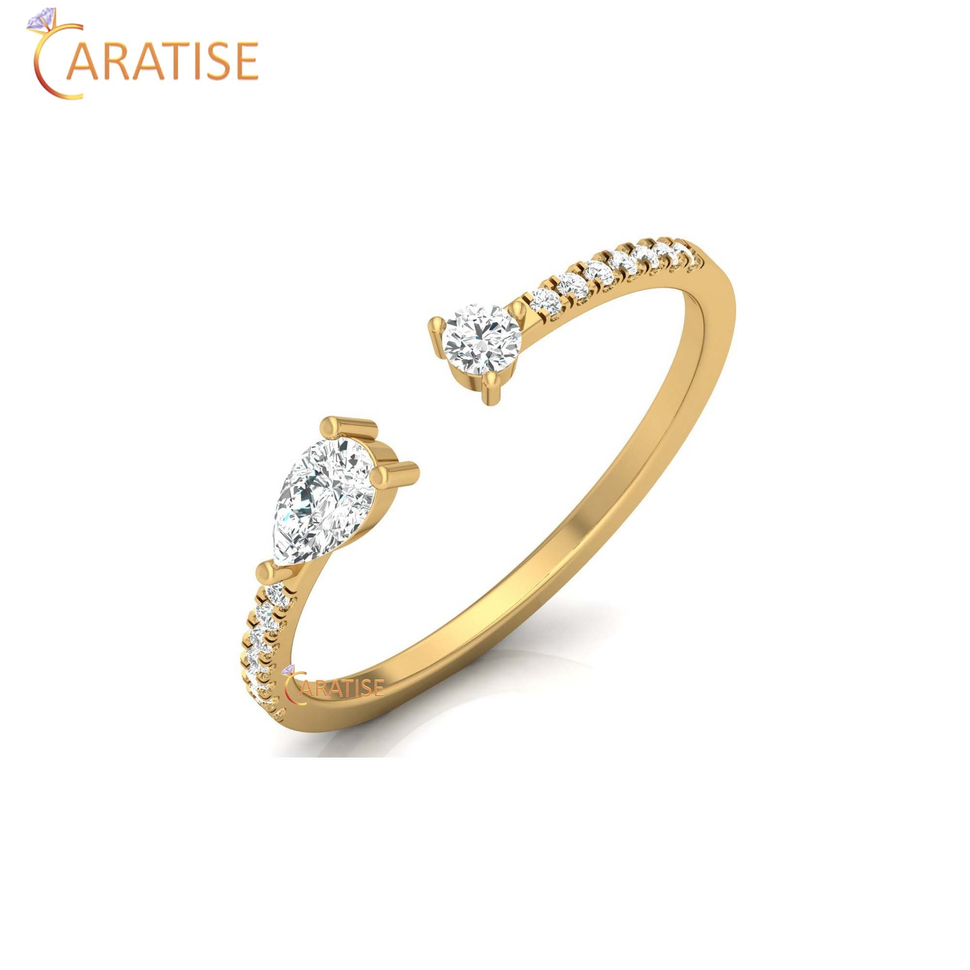 0.28 TDW Round & Pear Cut Women's Minimalist Diamond Ring