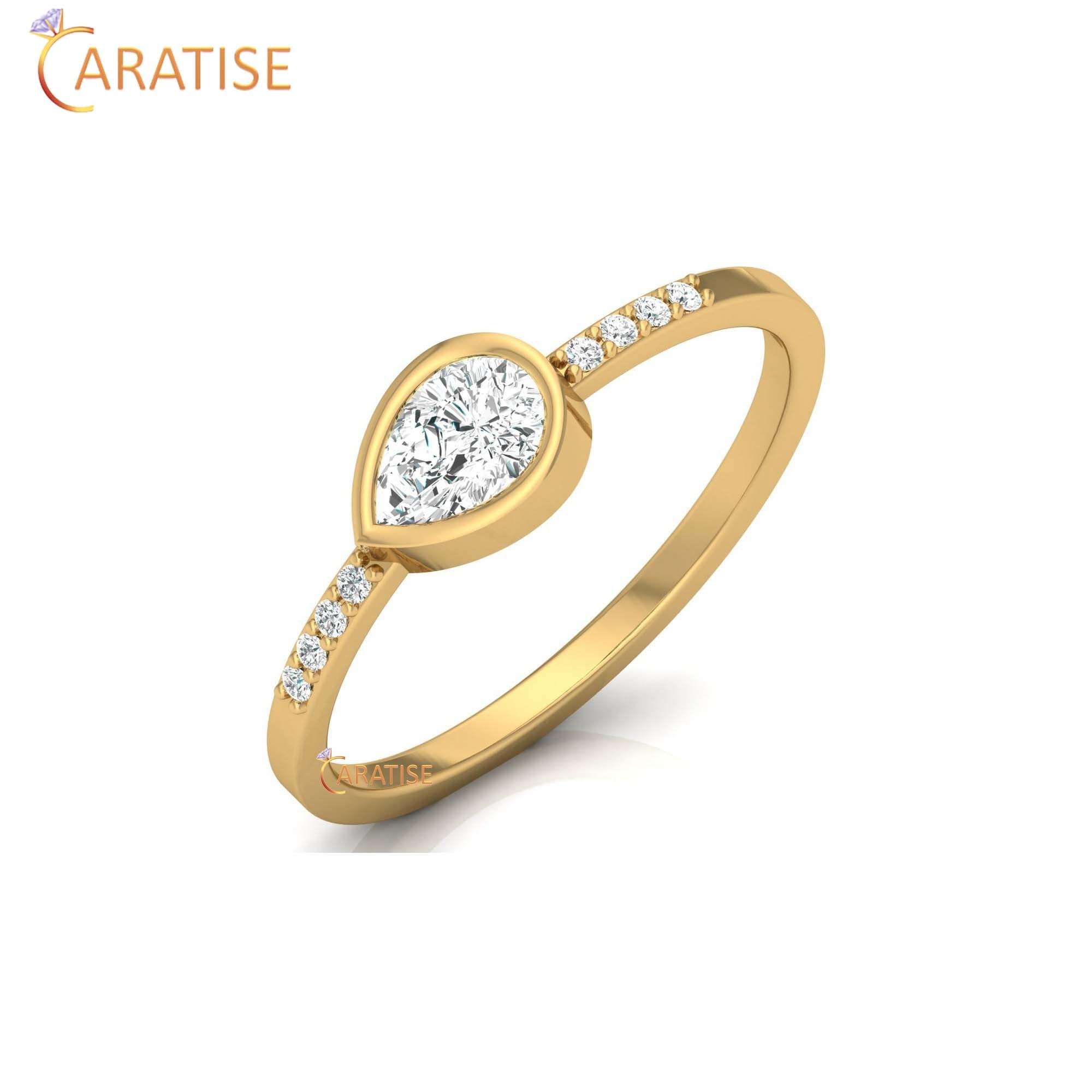 0.39 TDW Round & Pear Cut Women's Minimalist Diamond Ring