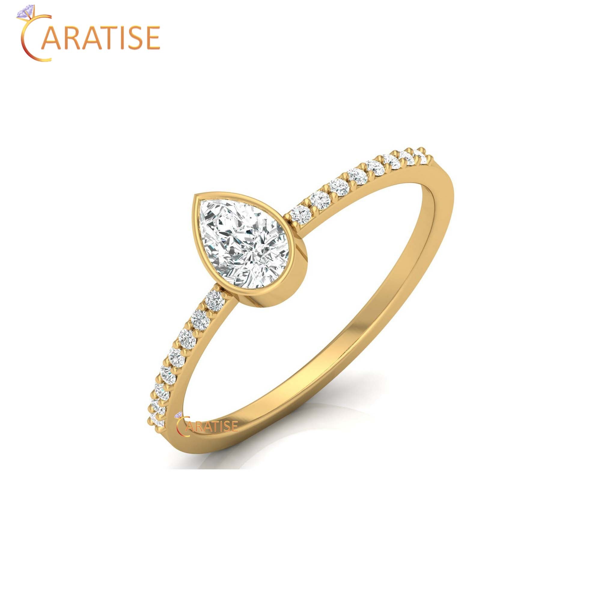 0.43 TDW Round & Pear Cut Women's Minimalist Diamond Ring