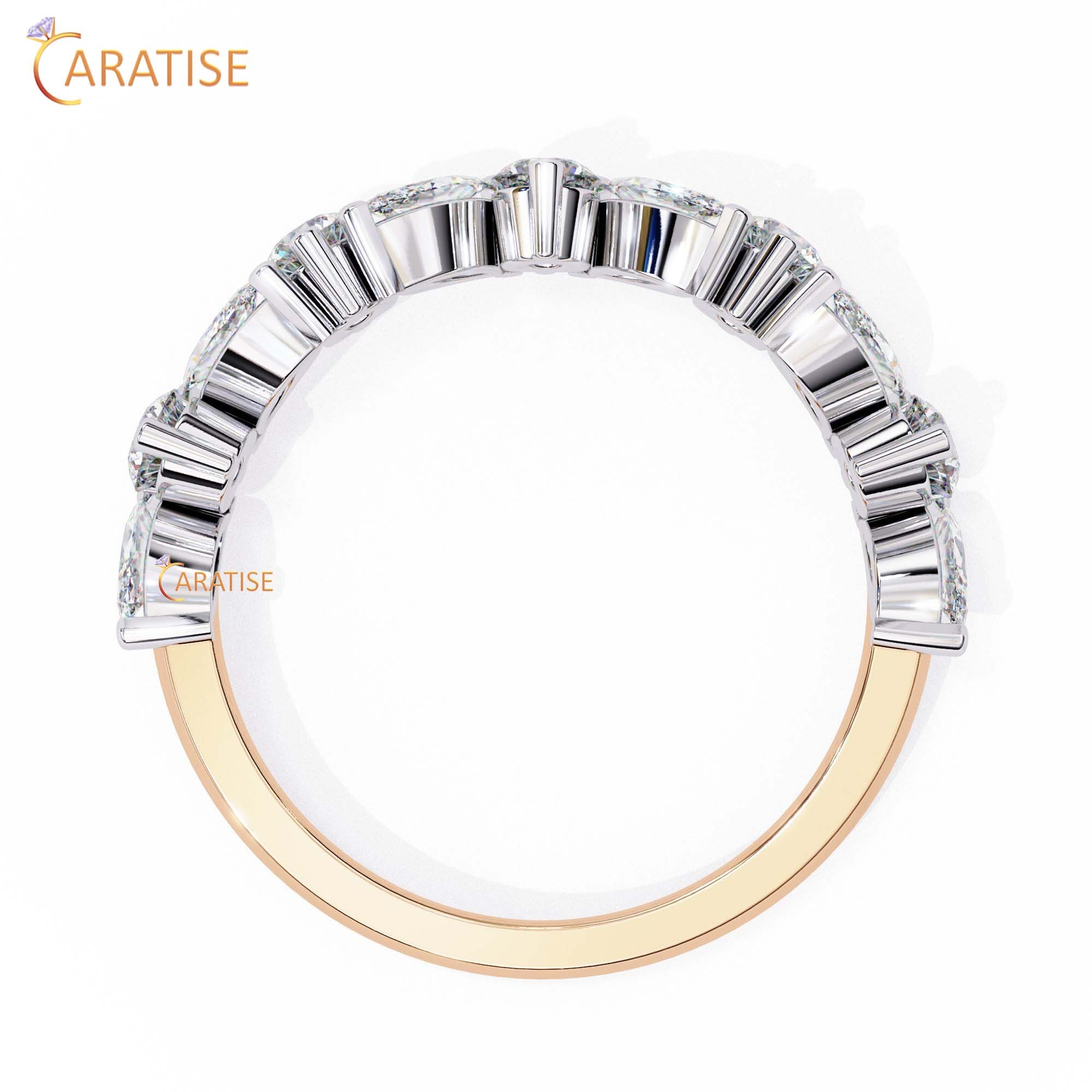 0.90 TDW Round & Marquise Cut Diamond Women's Minimalist Ring