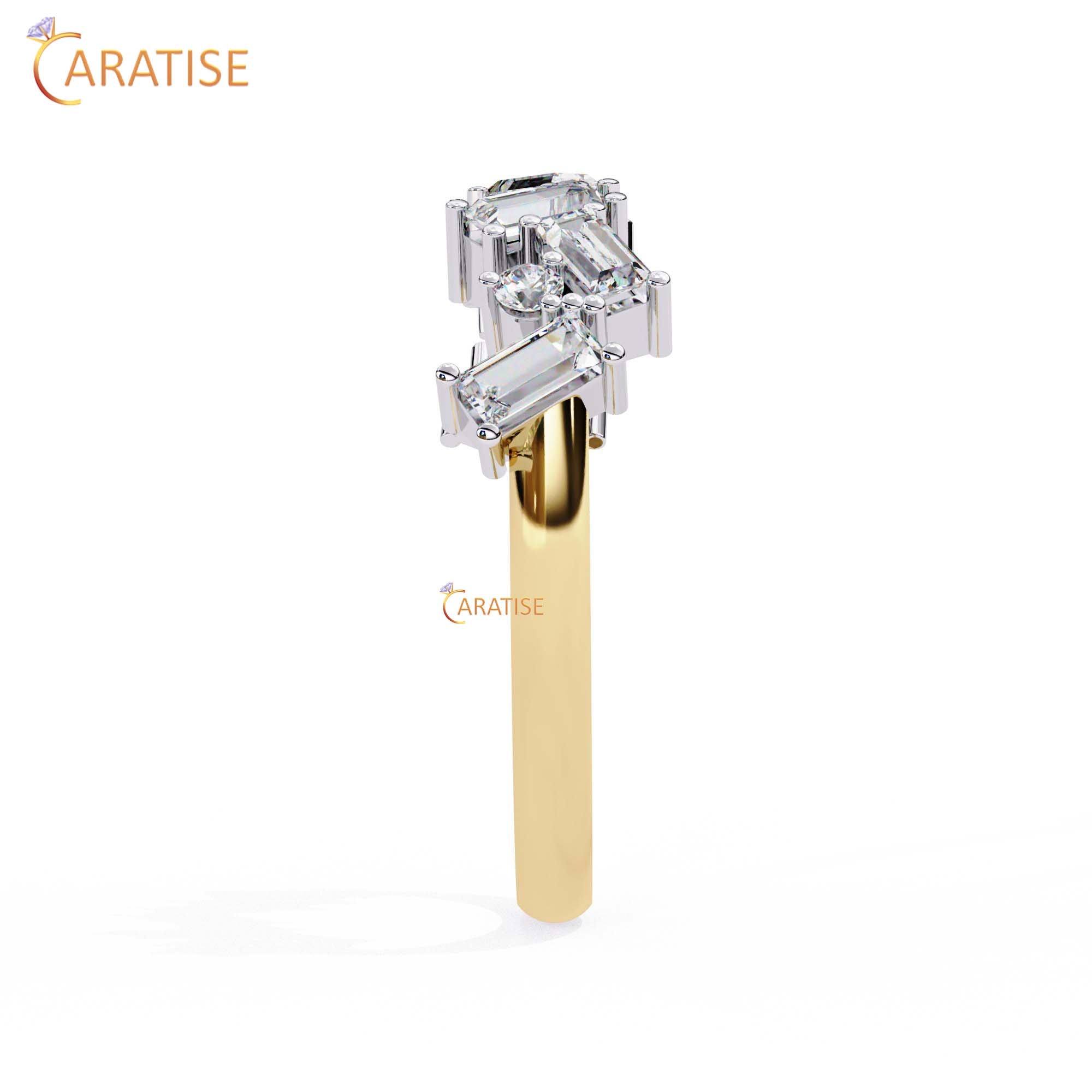 0.68 TDW Round & Baguette Cut Minimalist Diamond Women's Ring