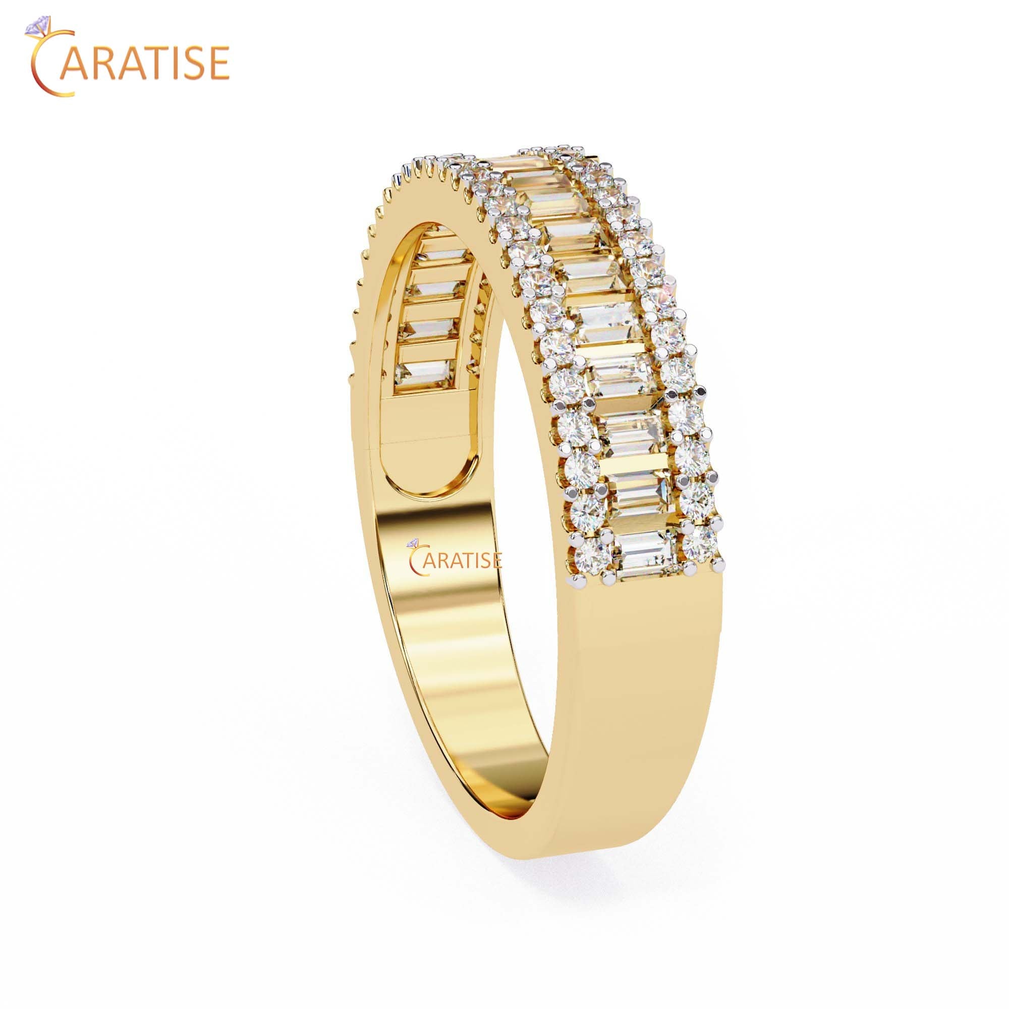 0.60 TDW Round & Baguette Cut Diamond Women's Minimalist Band
