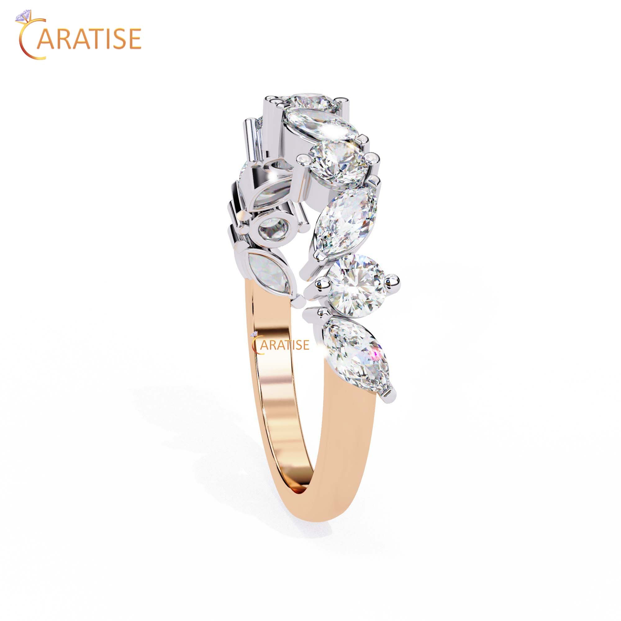 0.90 TDW Round & Marquise Cut Diamond Women's Minimalist Ring