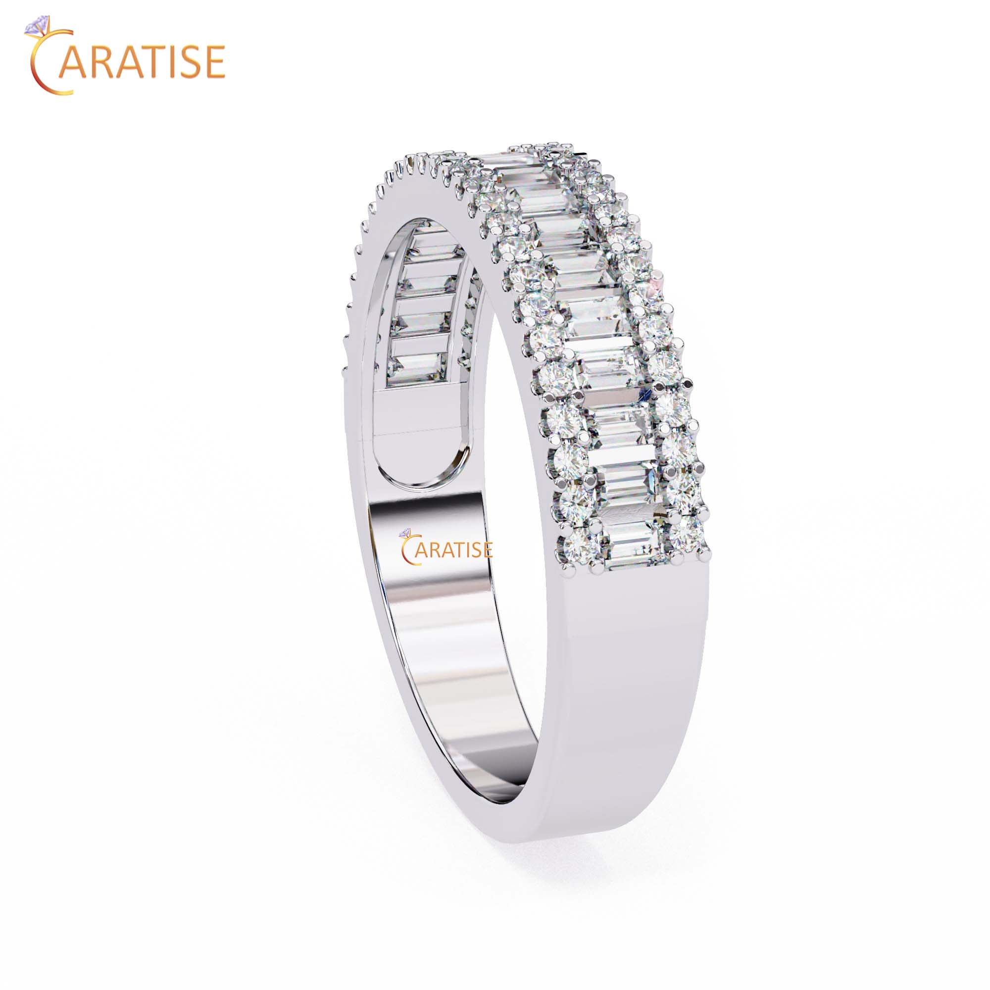 0.60 TDW Round & Baguette Cut Diamond Women's Minimalist Band