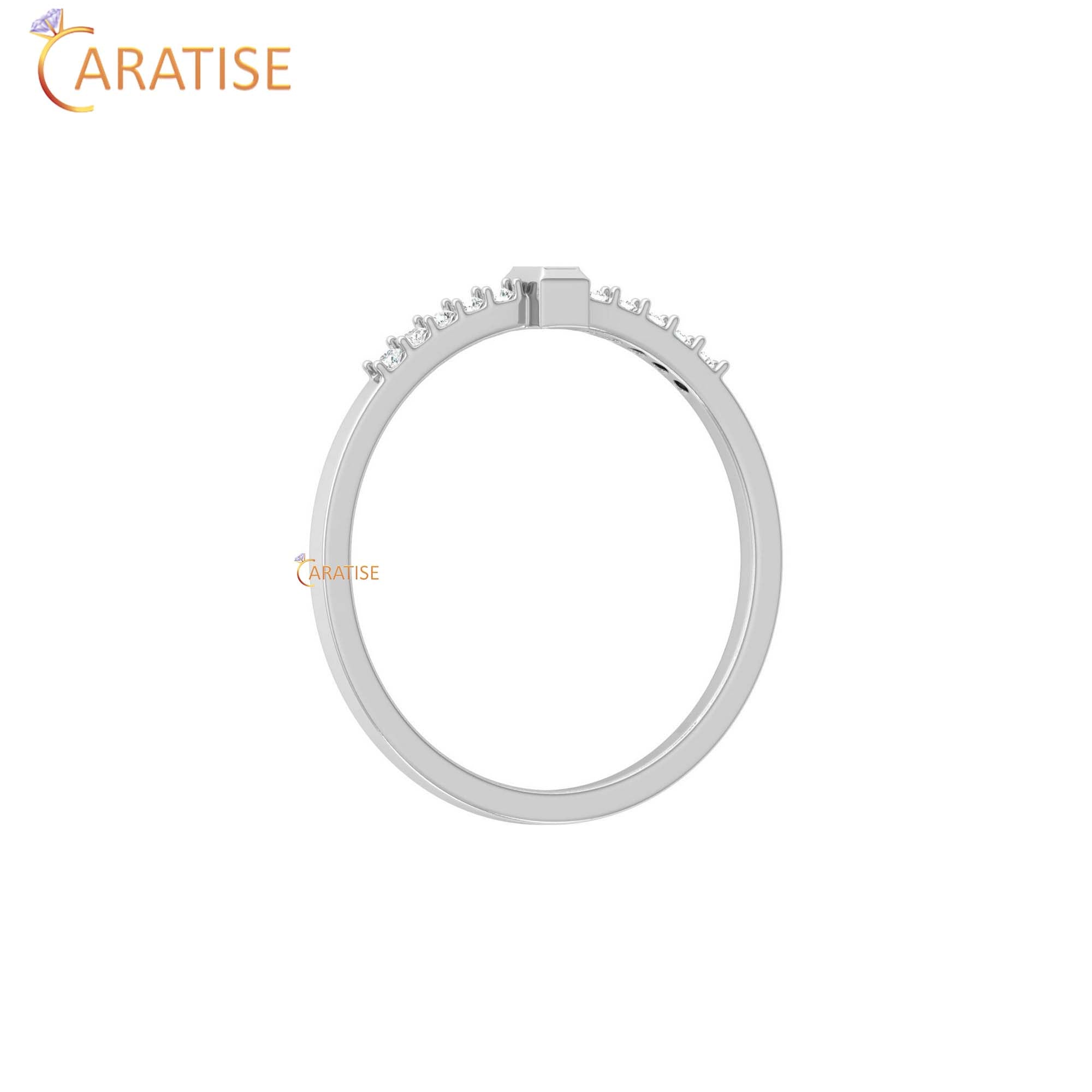 0.08 TDW Round & Baguette Cut Women's Minimalist Diamond Ring