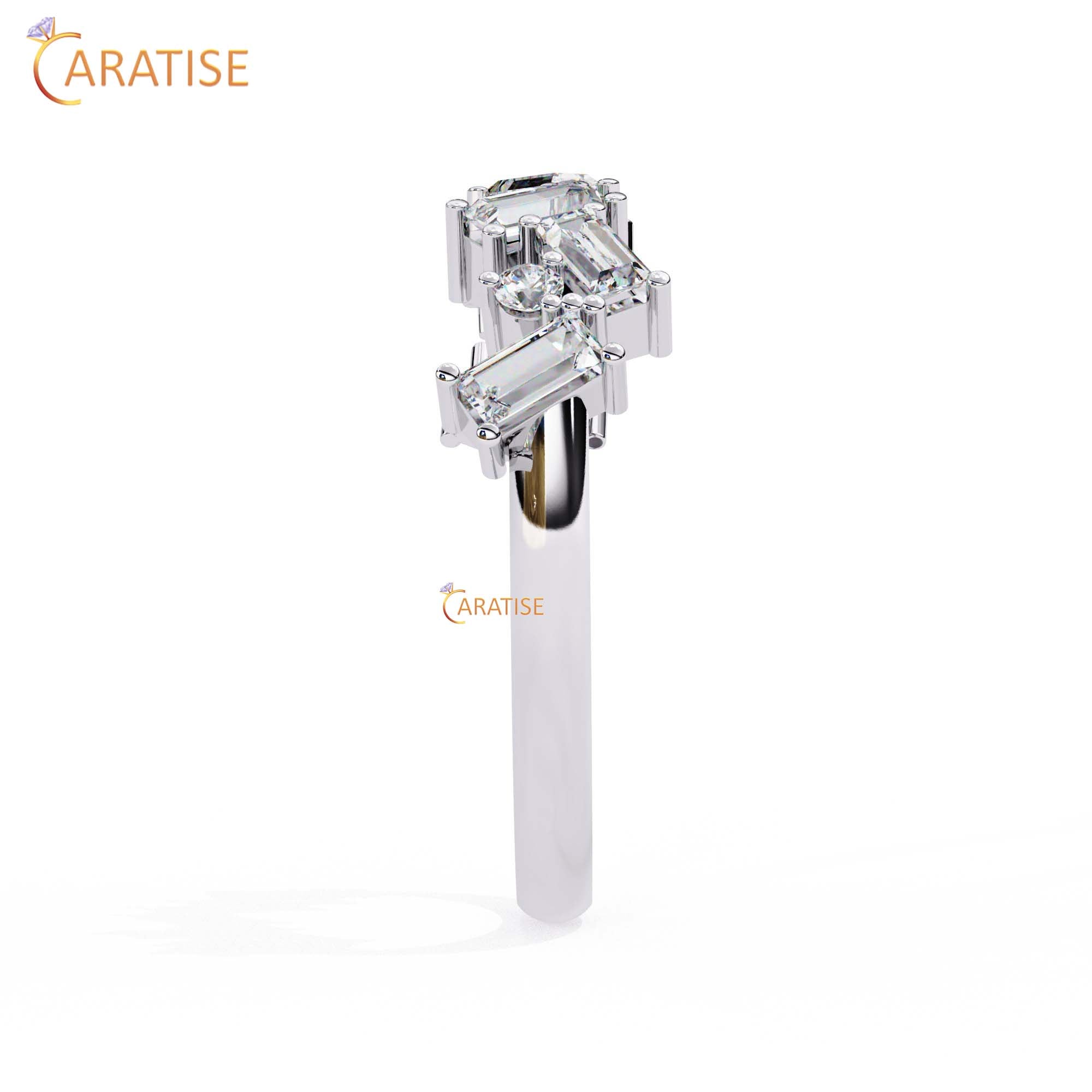 0.68 TDW Round & Baguette Cut Minimalist Diamond Women's Ring
