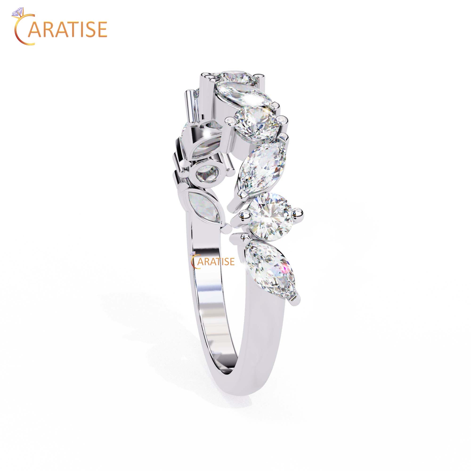 0.90 TDW Round & Marquise Cut Diamond Women's Minimalist Ring