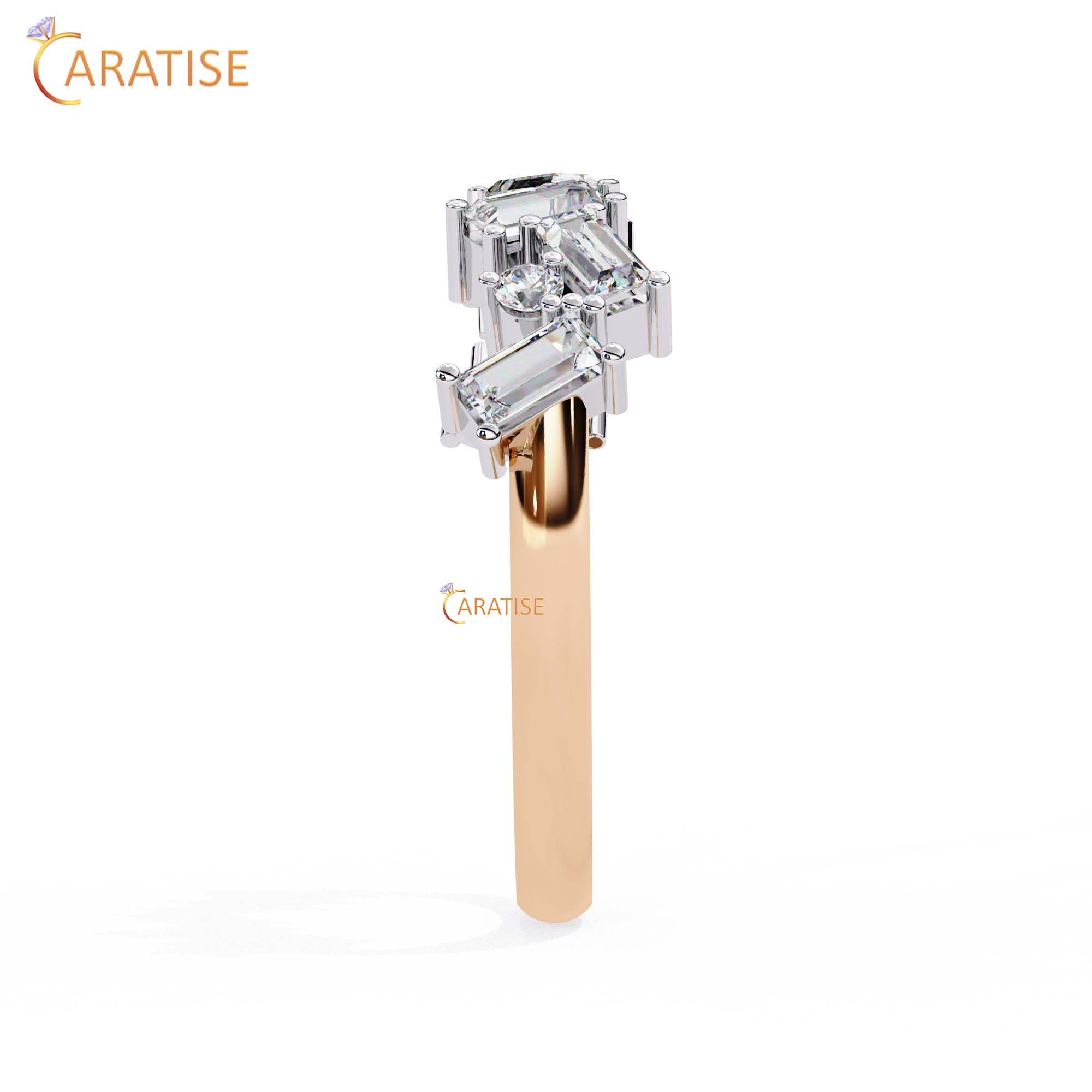 0.68 TDW Round & Baguette Cut Minimalist Diamond Women's Ring