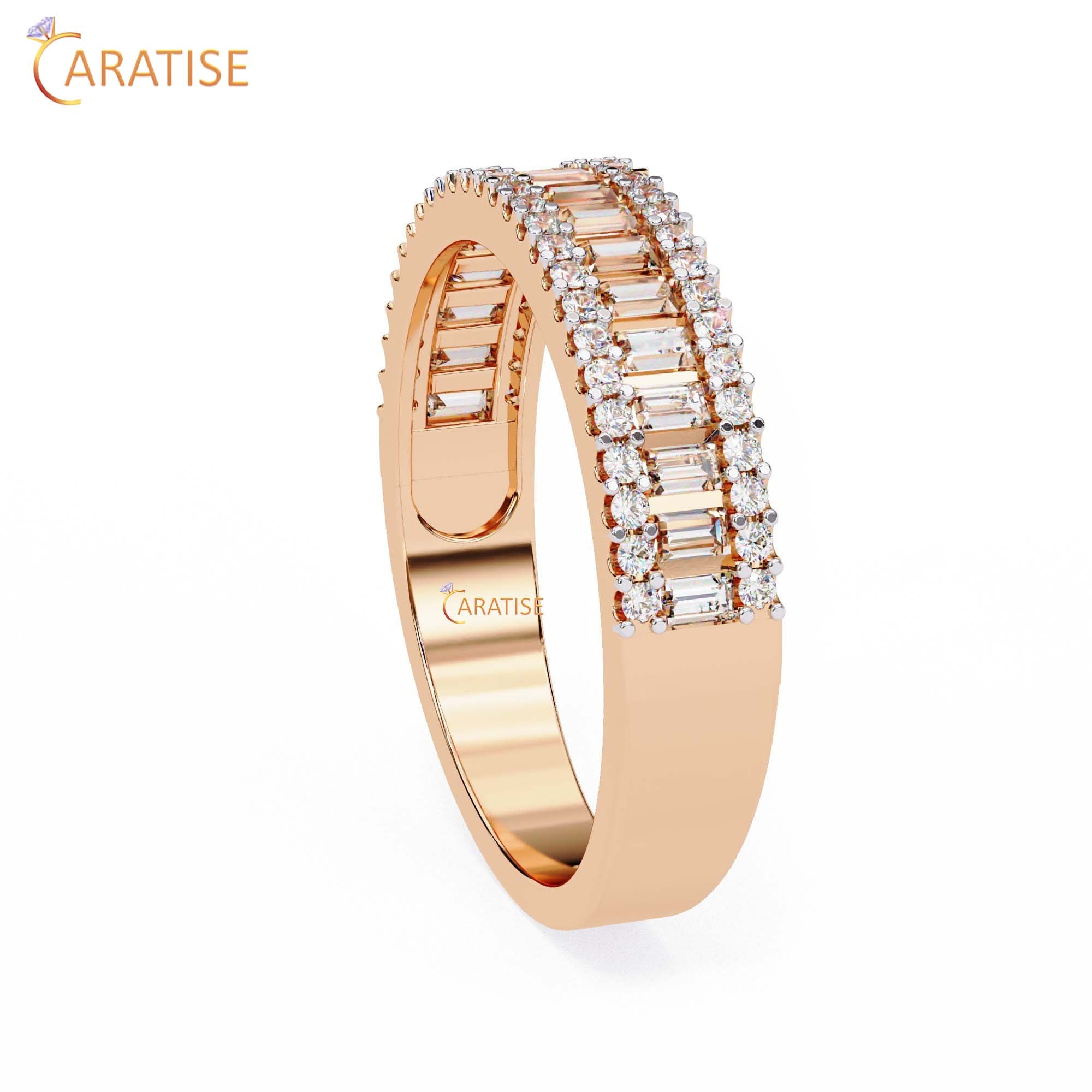 0.60 TDW Round & Baguette Cut Diamond Women's Minimalist Band