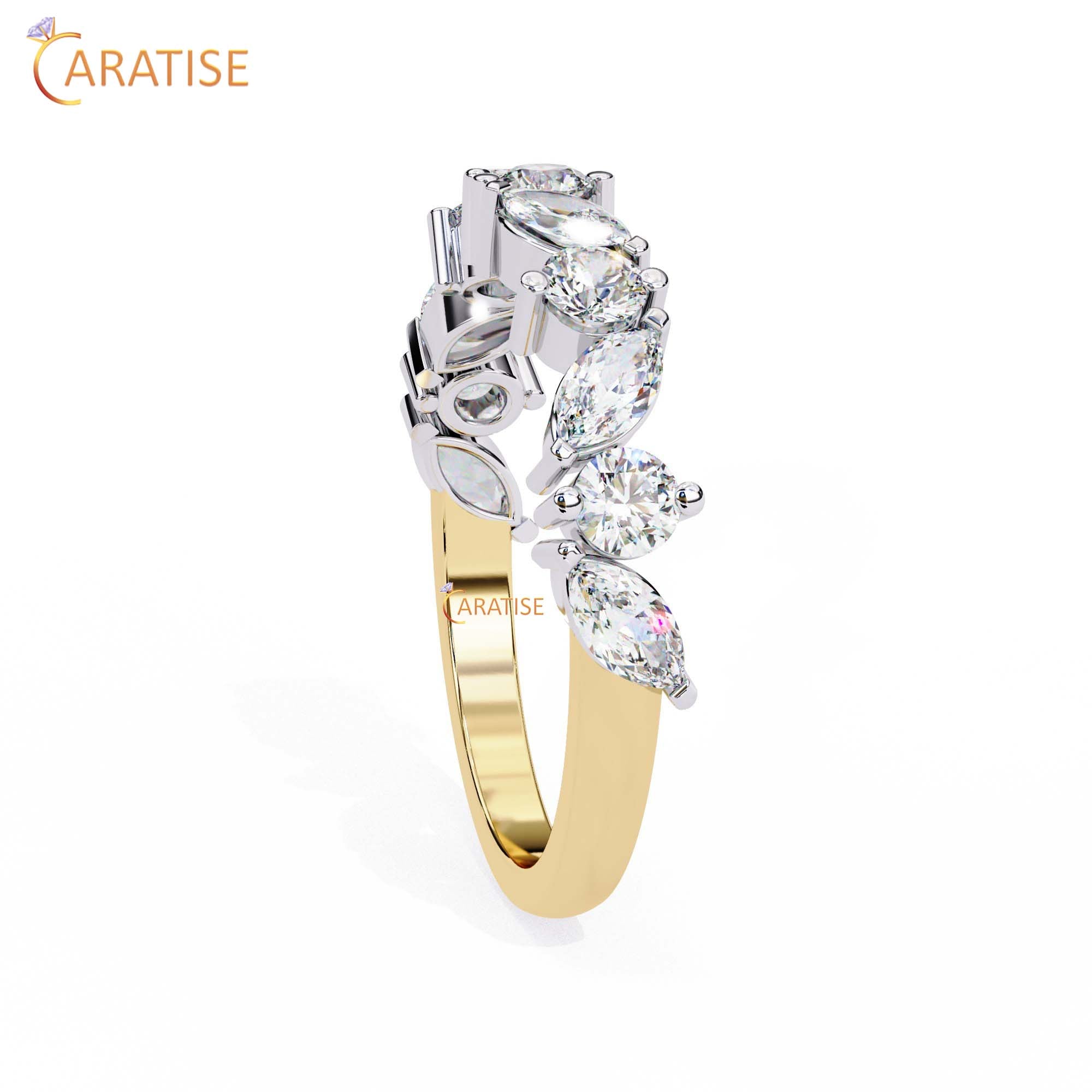 0.90 TDW Round & Marquise Cut Diamond Women's Minimalist Ring