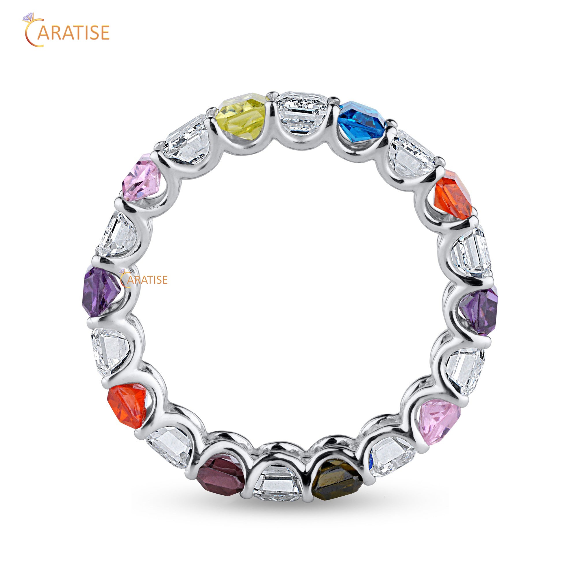 5.37 TDW Emerald Cut Mossiante Diamond Eternity Band 925 Silver