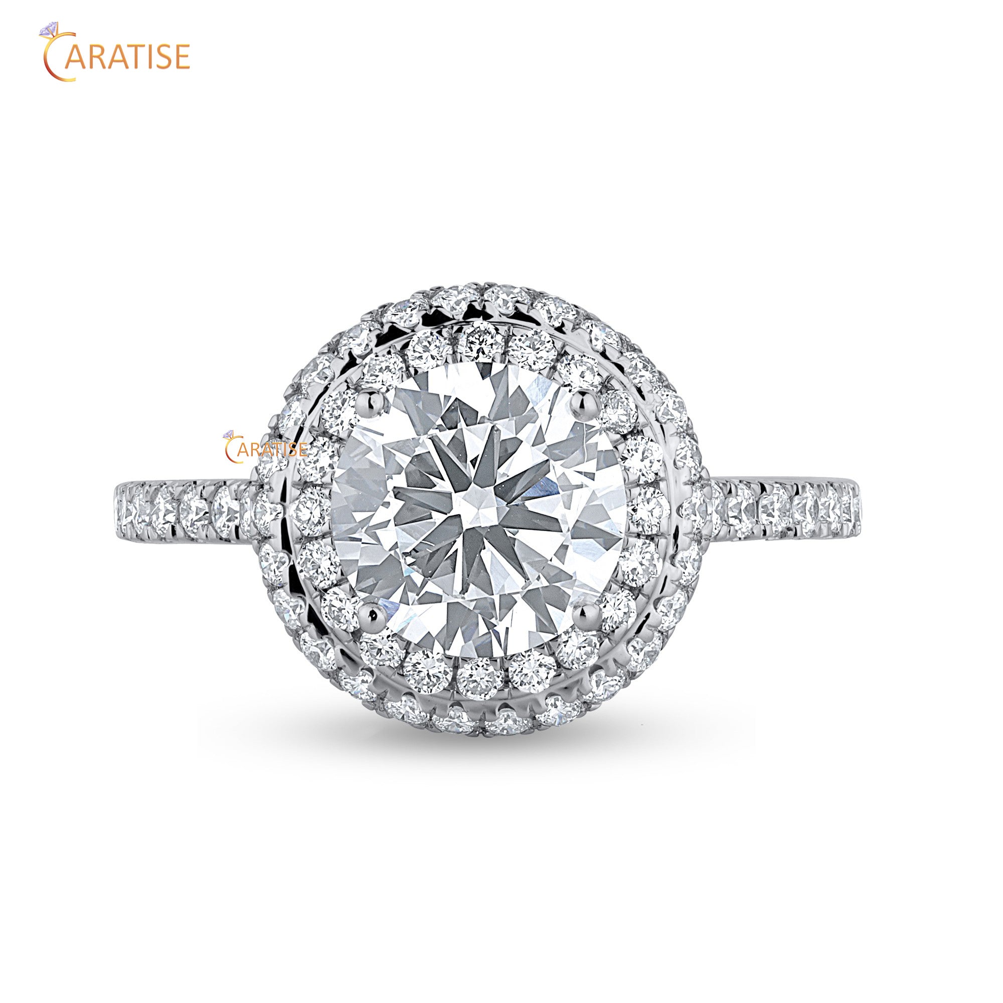 2.03 TDW Round Cut Mossiante Diamond Women's Halo Ring 925 Silver