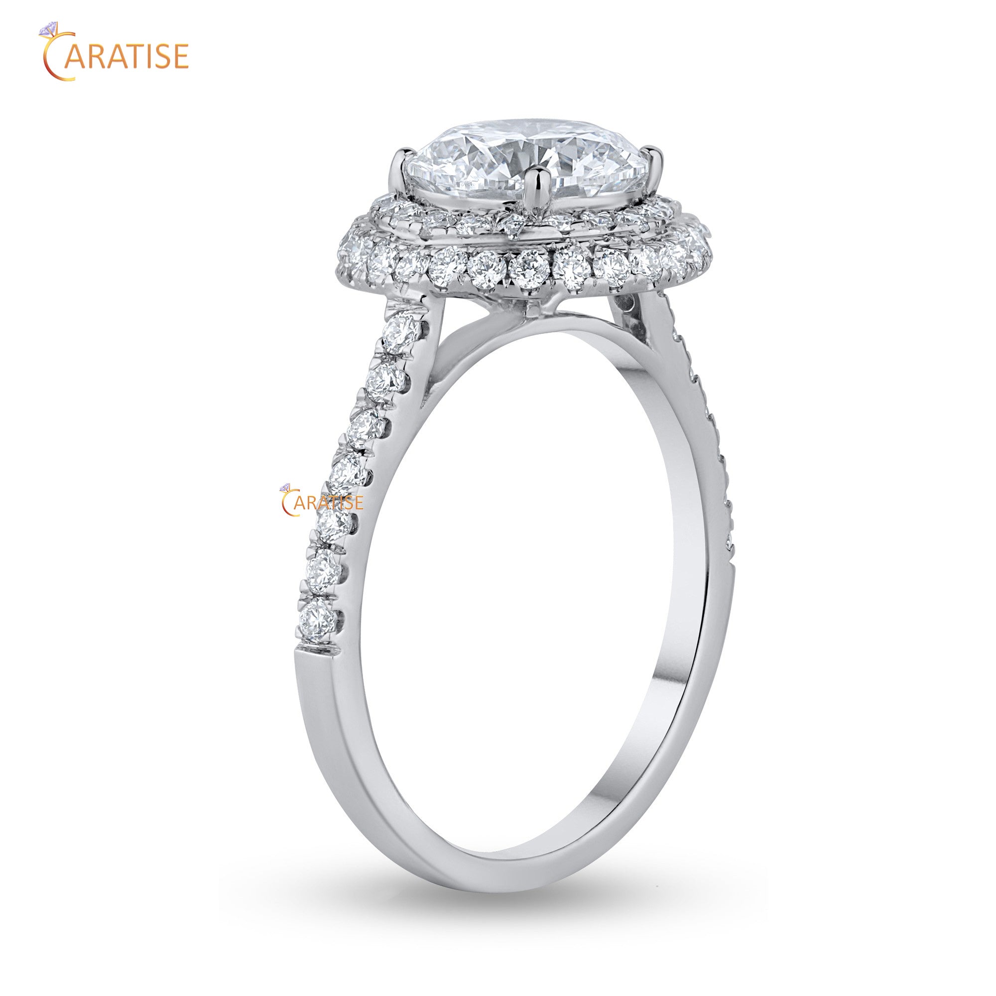 2.03 TDW Round Cut Mossiante Diamond Women's Halo Ring 925 Silver