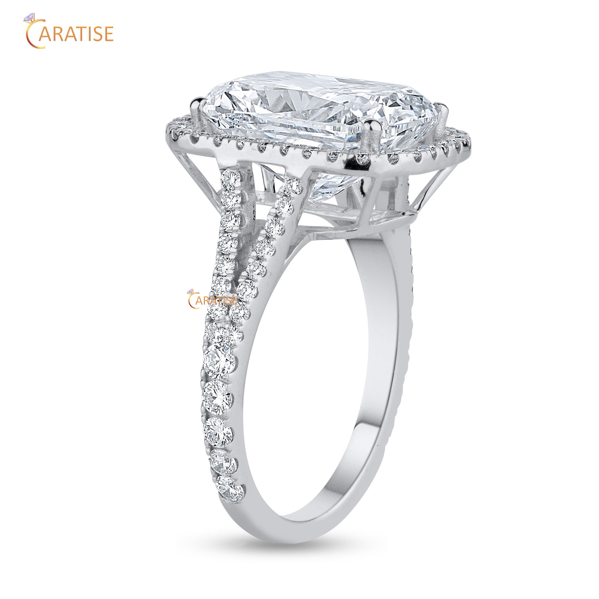 10.37 TDW Cushion & Round Cut Mossiante Diamond Halo Ring 925 Silver